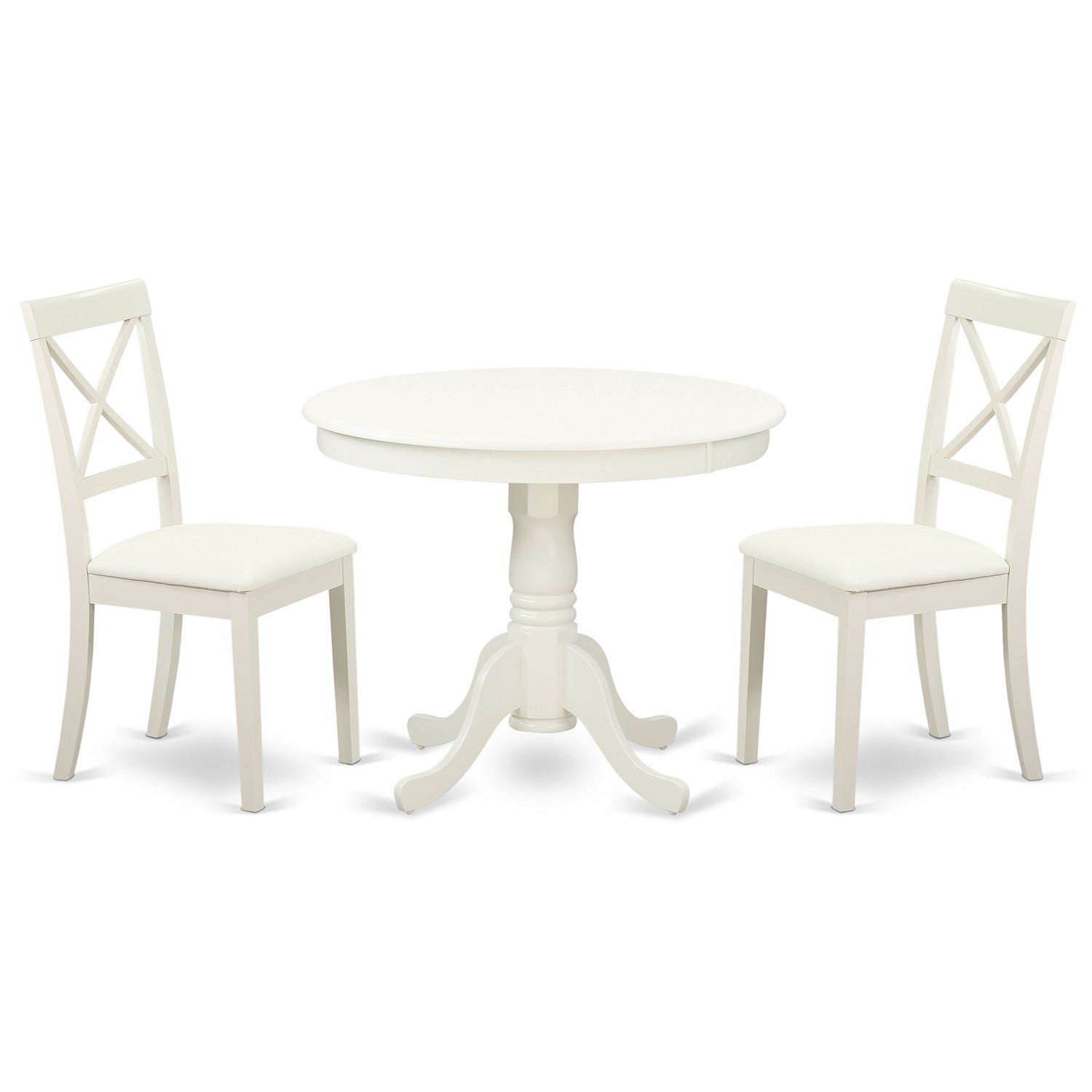 ANBO3-LWH-LC 3 Pc Kitchen table set with a Dining Table and 2 Faux Leather Chairs in Linen White