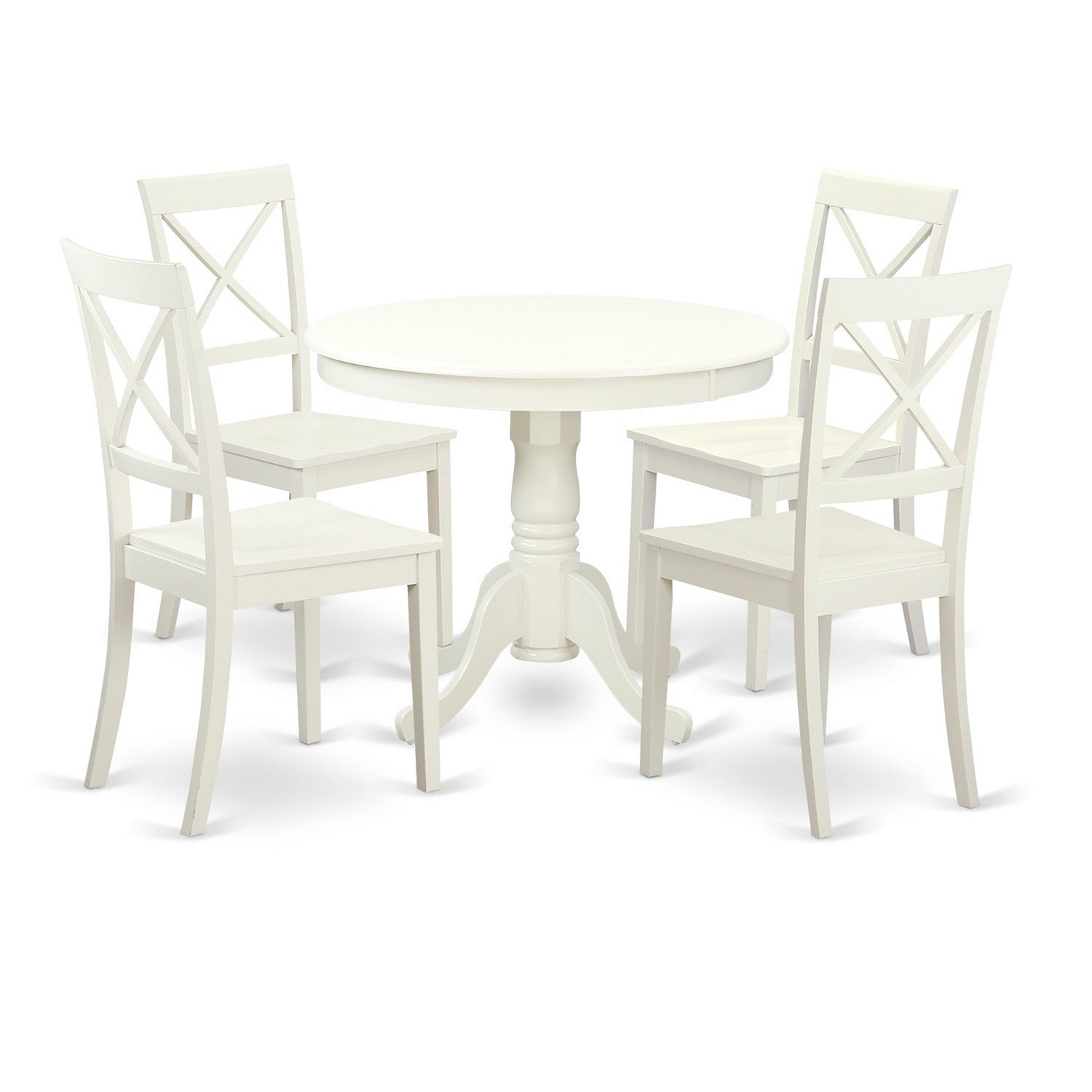 ANBO5-LWH-W 5 Pc set with a Table and 4 Wood Dinette Chairs Having Linen White .