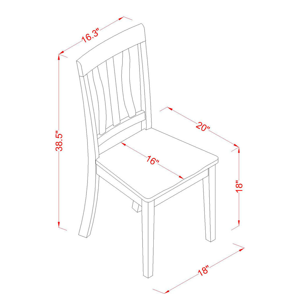 East West Furniture ANC-BLK-W Antique Kitchen Dining Chairs - Slat Back Wooden Seat Chairs, Set of 2, Black & Cherry