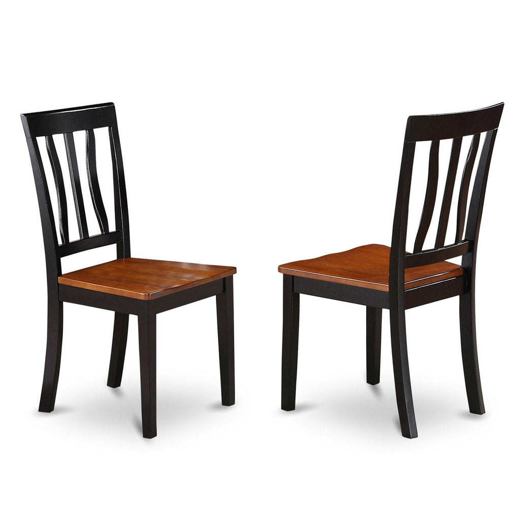 East West Furniture ANC-BLK-W Antique Kitchen Dining Chairs - Slat Back Wooden Seat Chairs, Set of 2, Black & Cherry