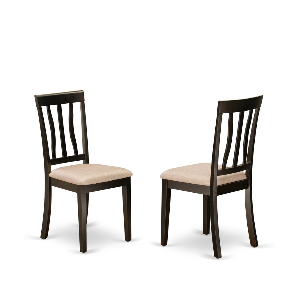 Juego de mesa de comedor de 3 piezas East West Furniture HLAN3-CAP-C para espacios pequeños. Contiene una mesa de comedor redonda con pedestal y 2 sillas tapizadas en tela de lino.