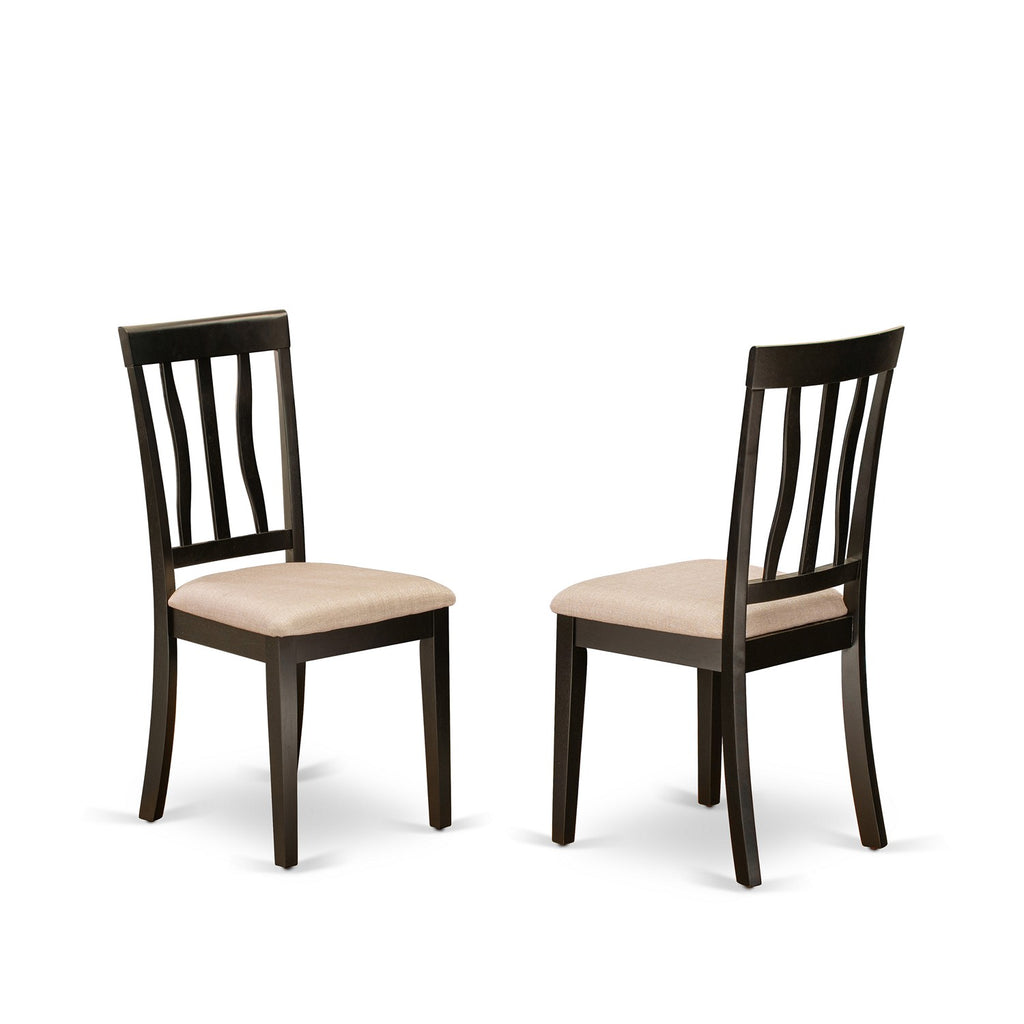 East West Furniture ANC-CAP-C Antique Kitchen Dining Chairs - Linen Fabric Upholstered Wood Chairs, Set of 2, Cappuccino