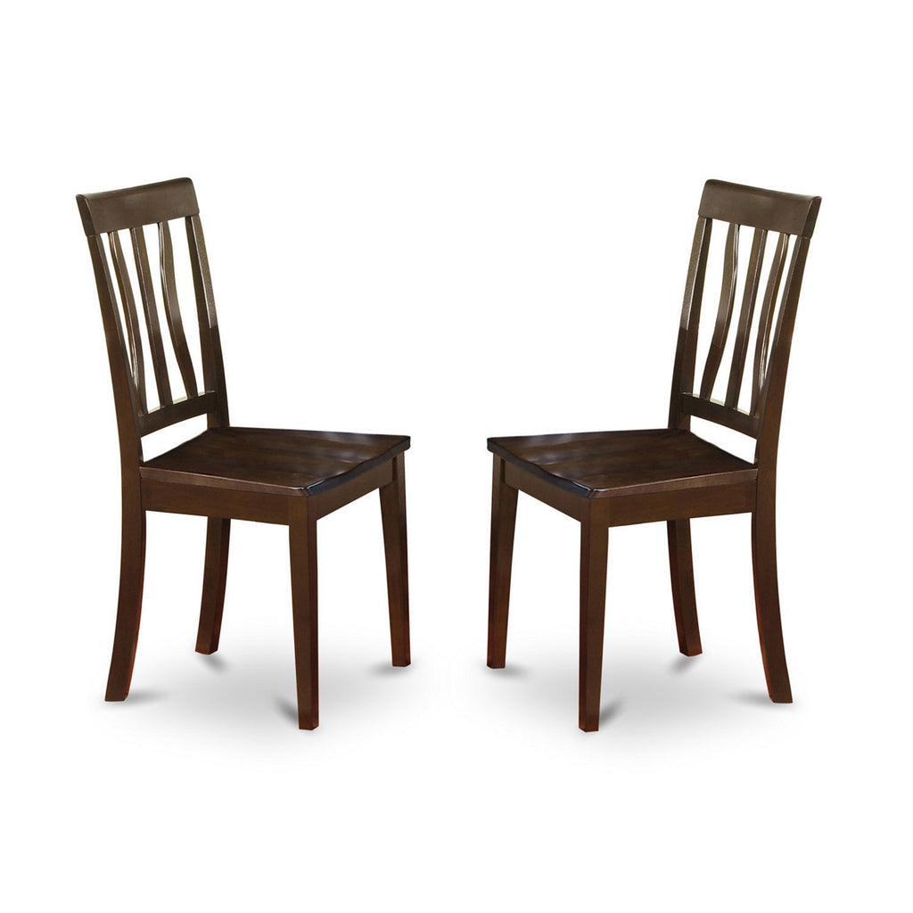 East West Furniture ANC-CAP-W Antique Dining Room Chairs - Slat Back Wooden Seat Chairs, Set of 2, Cappuccino