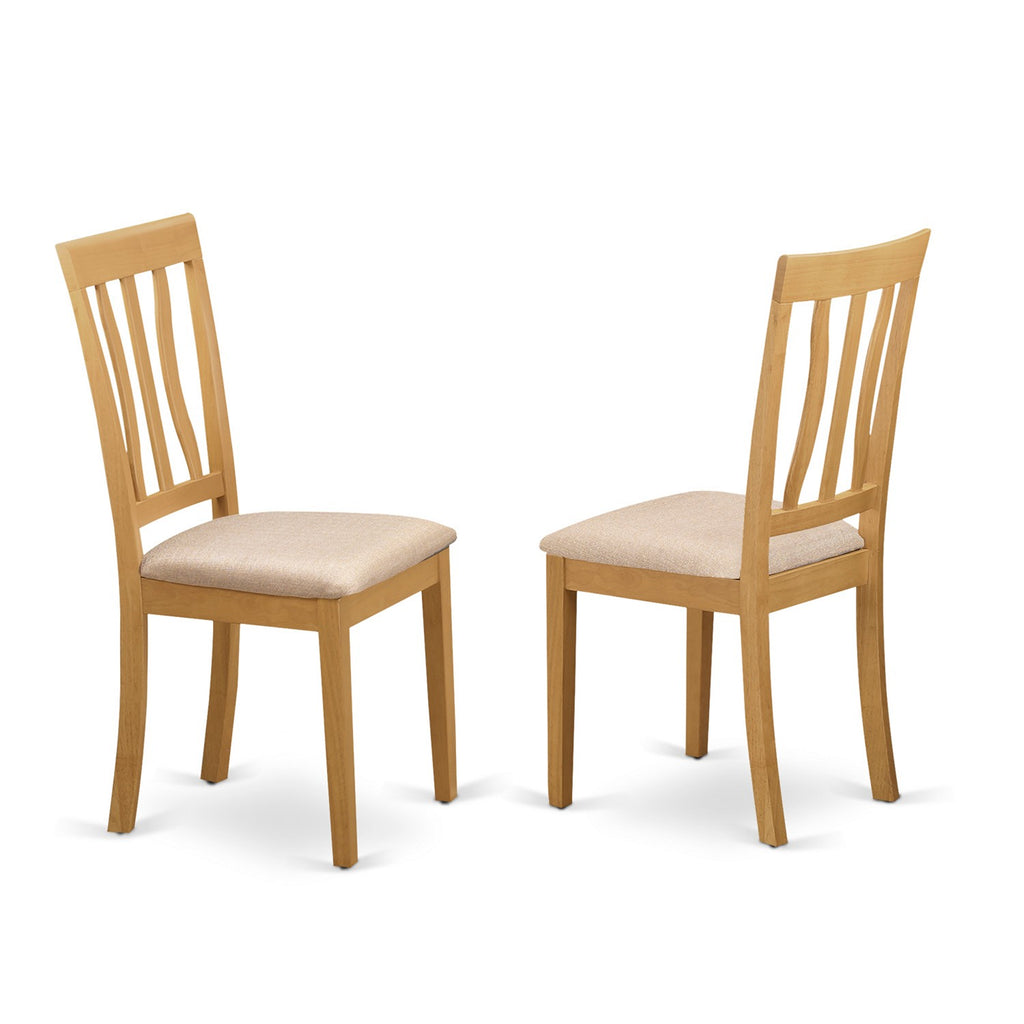 East West Furniture ANC-OAK-C Antique Dining Chairs - Linen Fabric Upholstered Wooden Chairs, Set of 2, Oak