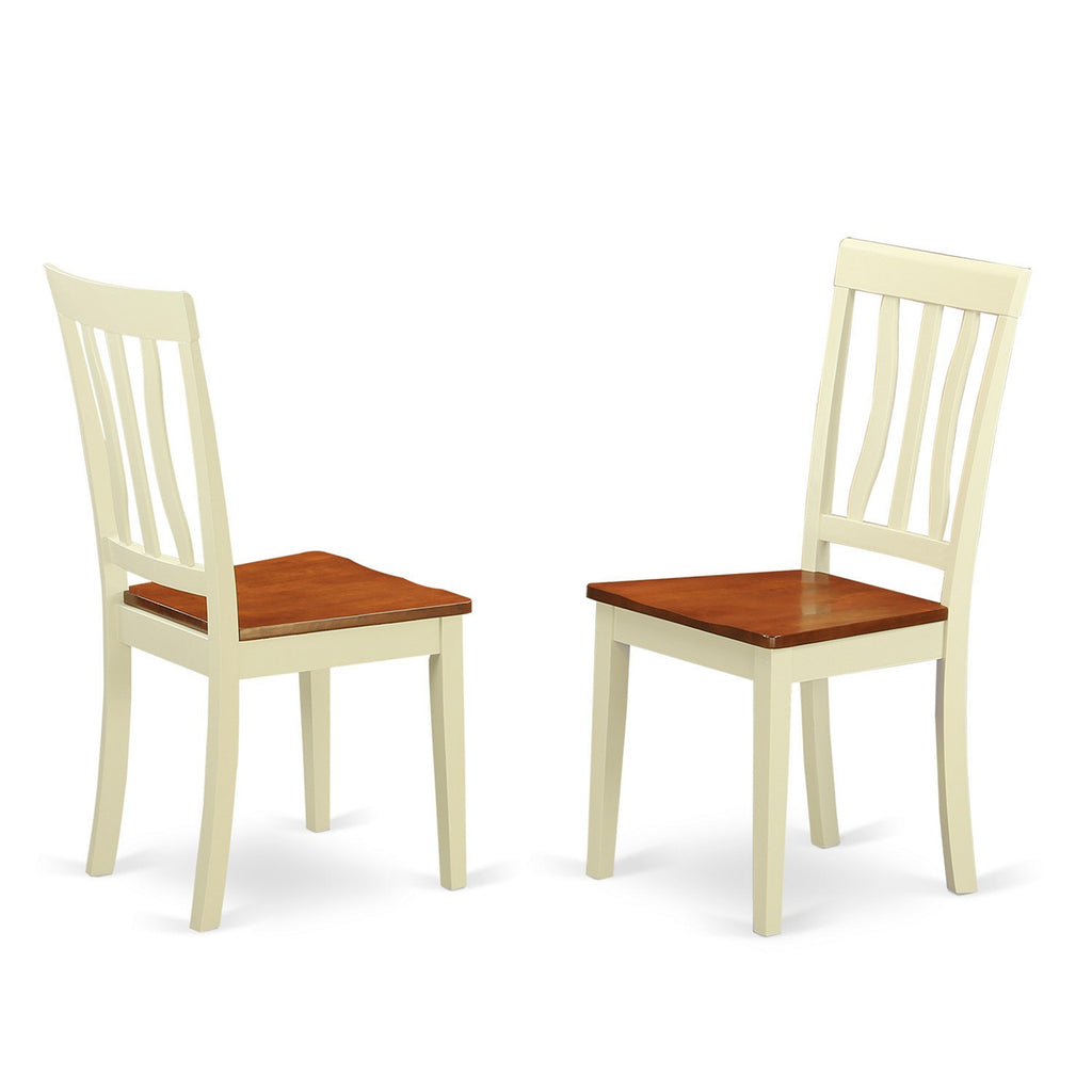 East West Furniture ANC-WHI-W Antique Dining Room Chairs - Slat Back Solid Wood Seat Chairs, Set of 2, Buttermilk & Cherry