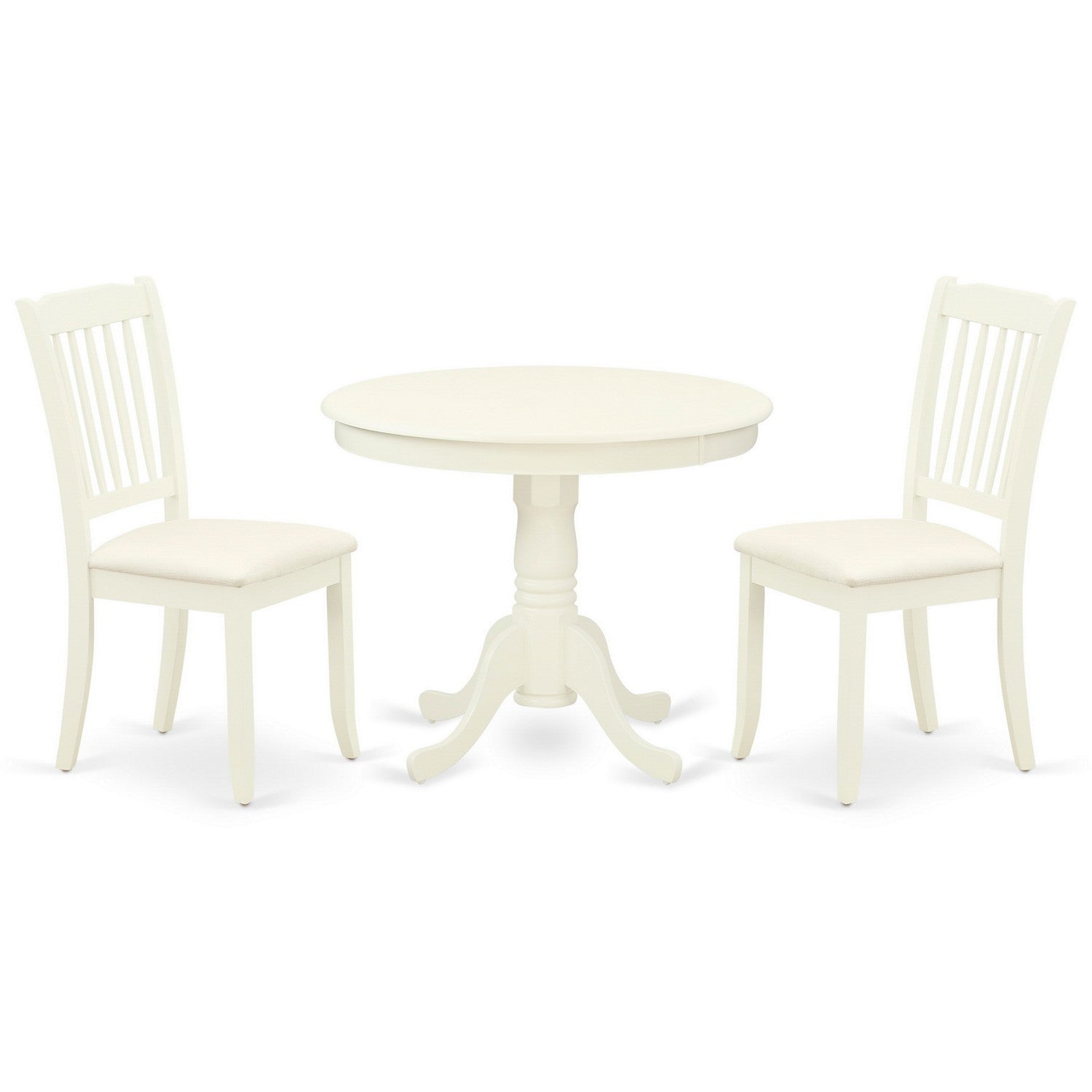 ANDA3-LWH-C 3Pc Dinette Set Includes a Rounded Kitchen Table and Two Vertical Slatted Linen Seat Dining Chairs, Linen White Finish