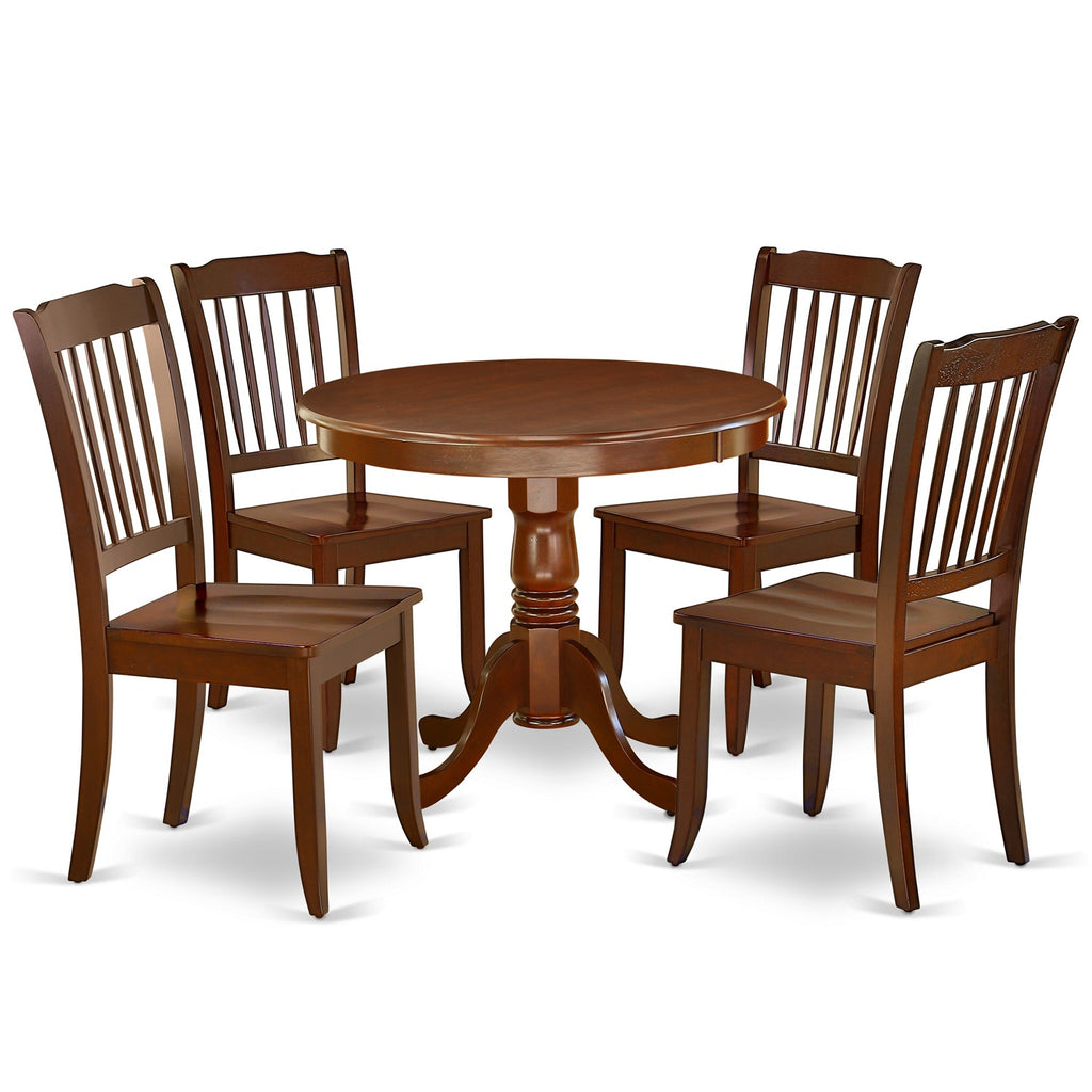 East West Furniture ANDA5-MAH-W 5 Piece Dining Table Set for 4 Includes a Round Kitchen Table with Pedestal and 4 Dining Room Chairs, 36x36 Inch, Mahogany