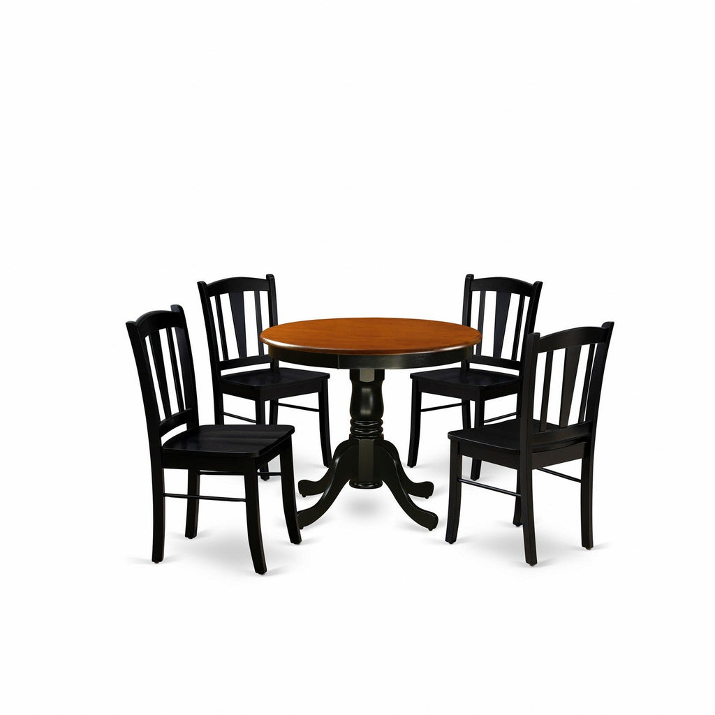 Juego de comedor de 5 piezas East West Furniture ANDL5-BLK-W Incluye una mesa de cocina redonda con pedestal y 4 sillas de comedor