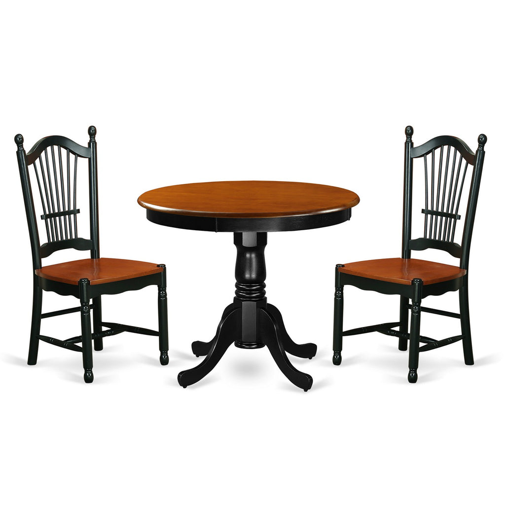 East West Furniture ANDO3-BCH-W 3 Piece Dining Room Table Set  Contains a Round Wooden Table with Pedestal and 2 Kitchen Dining Chairs, 36x36 Inch, Black & Cherry