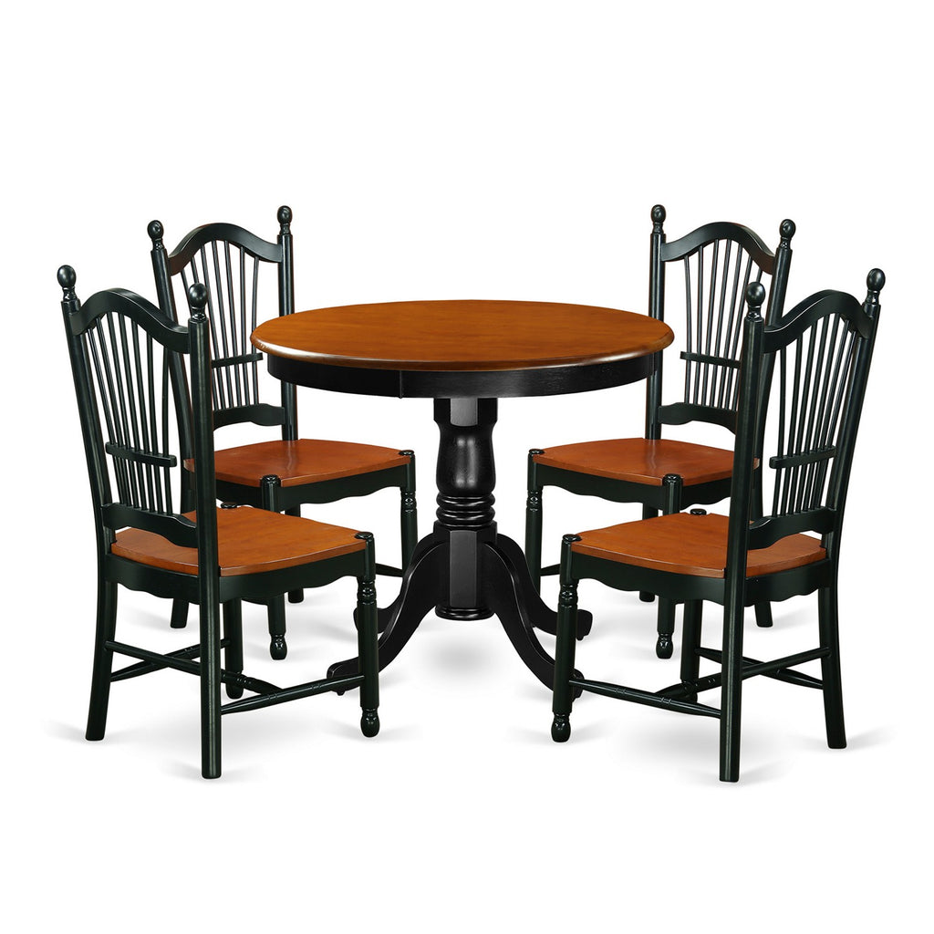 East West Furniture ANDO5-BCH-W 5 Piece Dining Room Table Set Includes a Round Wooden Table with Pedestal and 4 Kitchen Dining Chairs, 36x36 Inch, Black & Cherry