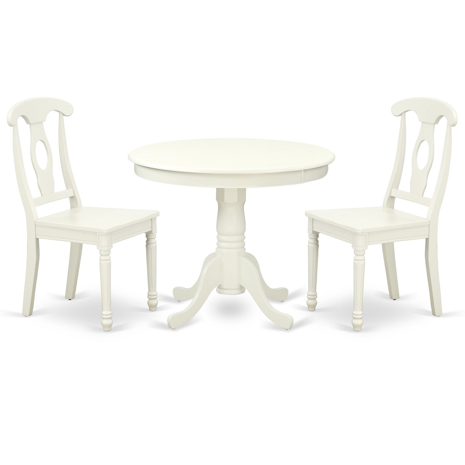 ANKE3-LWH-W 3PC Round 36 inch Table and 2 Panel Back Chairs