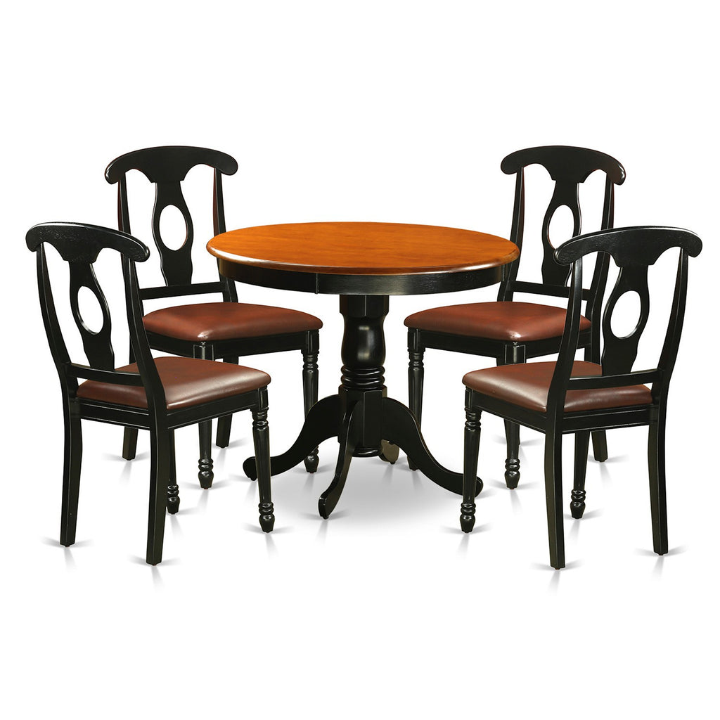 East West Furniture ANKE5-BLK-LC 5 Piece Kitchen Table & Chairs Set Includes a Round Dining Room Table with Pedestal and 4 Faux Leather Dining Room Chairs