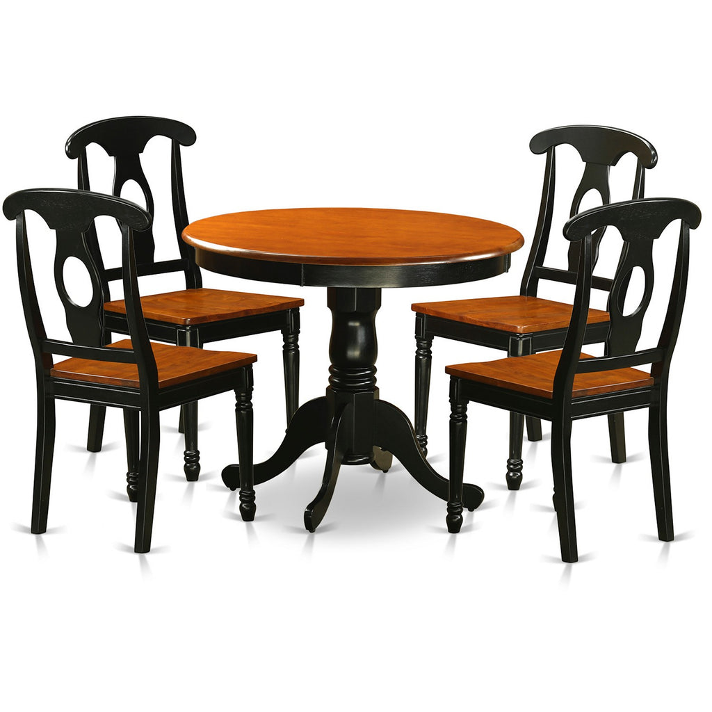 East West Furniture ANKE5-BLK-W 5 Piece Dining Table Set for 4 Includes a Round Kitchen Table with Pedestal and 4 Kitchen Dining Chairs