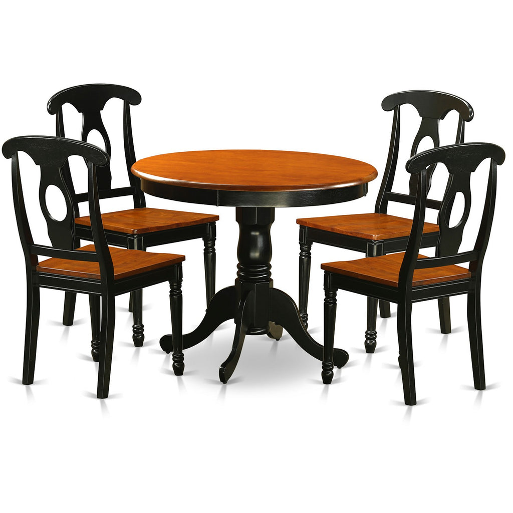 East West Furniture ANKE5-BLK-W 5 Piece Dining Table Set for 4 Includes a Round Kitchen Table with Pedestal and 4 Kitchen Dining Chairs, 36x36 Inch, Black & Cherry