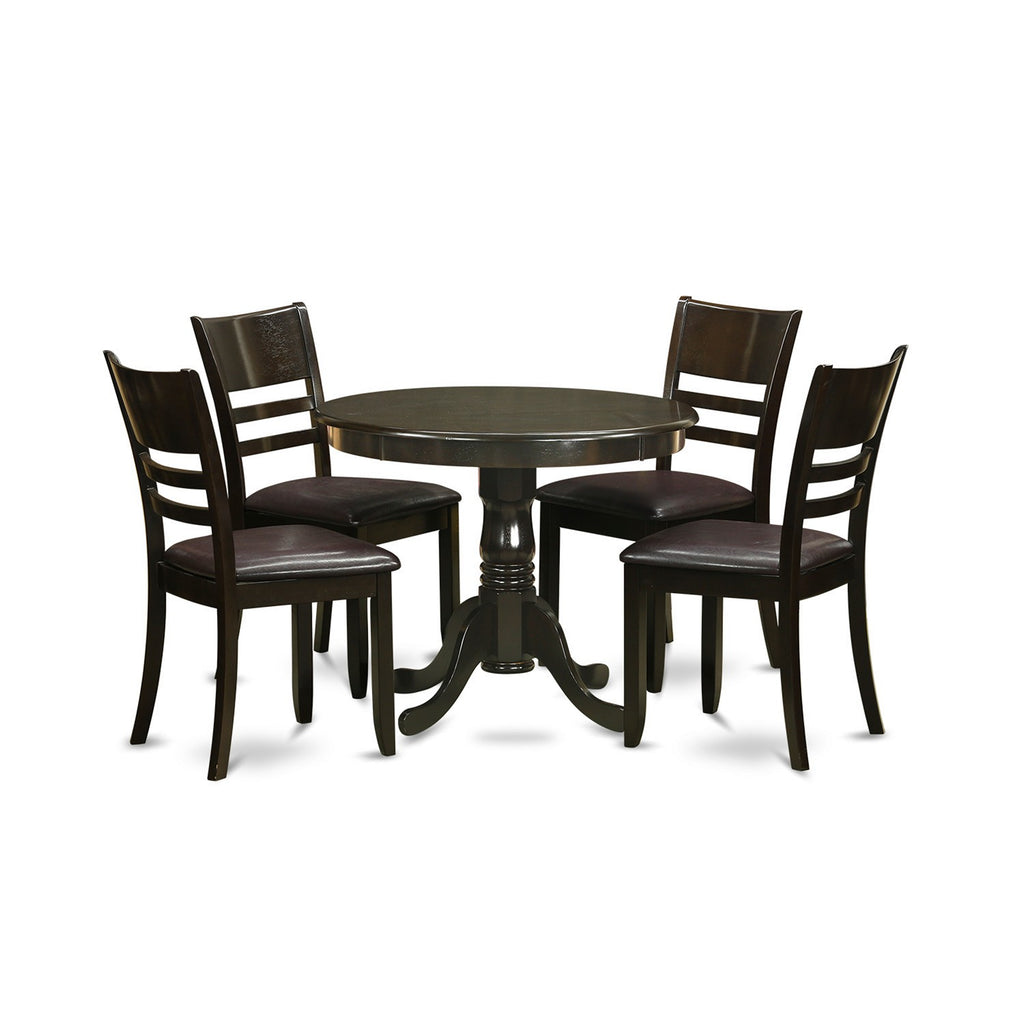 East West Furniture ANLY5-CAP-LC 5 Piece Kitchen Table & Chairs Set Includes a Round Dining Room Table with Pedestal and 4 Faux Leather Upholstered Dining Chairs