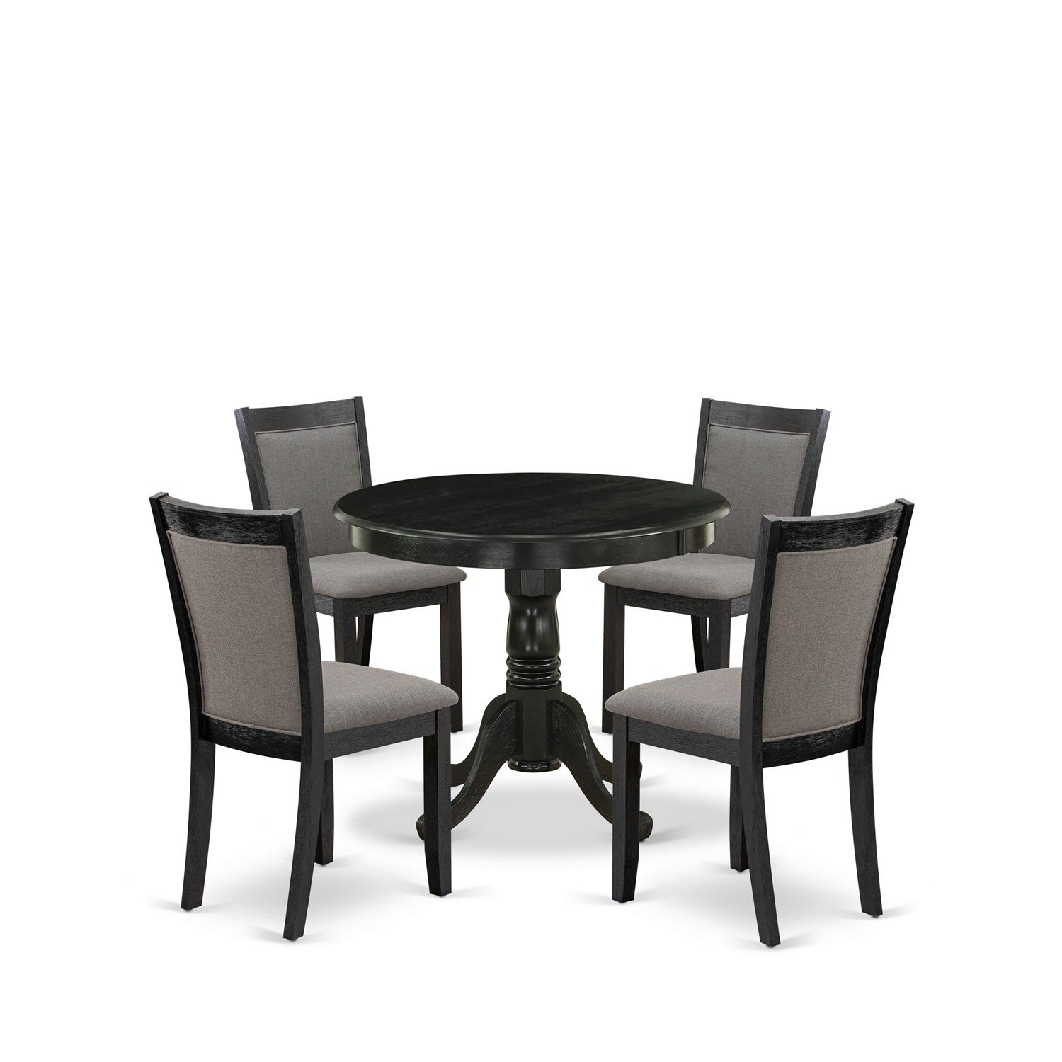 East West Furniture ANMZ5-AB6-50 5-Piece Modern Dining Table Set Contains a Modern Dining Room Table and 4 Dark Gotham Grey Linen Fabric Dining Room Chairs - Wire Brushed Black Finish