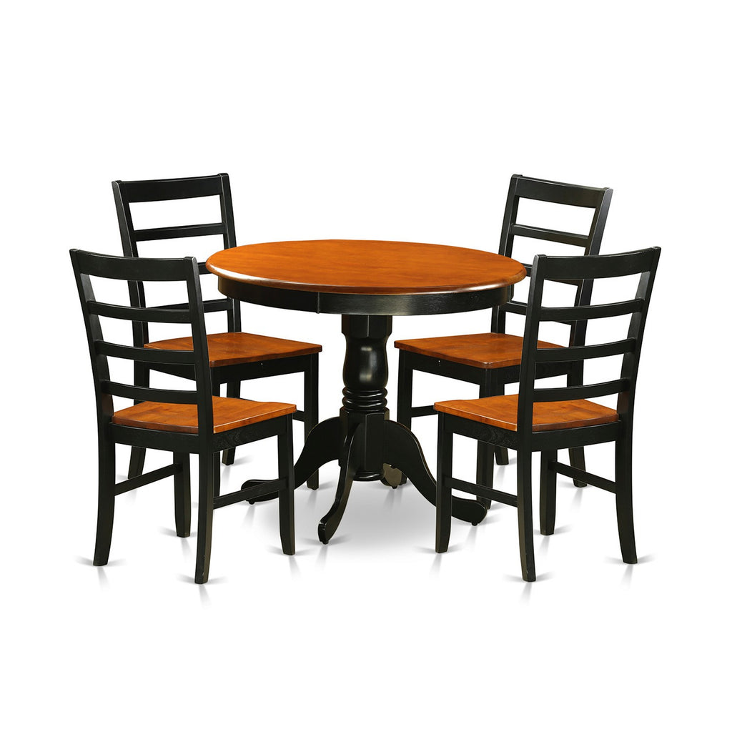 East West Furniture ANPF5-BLK-W 5 Piece Dining Room Table Set Includes a Round Kitchen Table with Pedestal and 4 Dining Chairs, 36x36 Inch, Black & Cherry