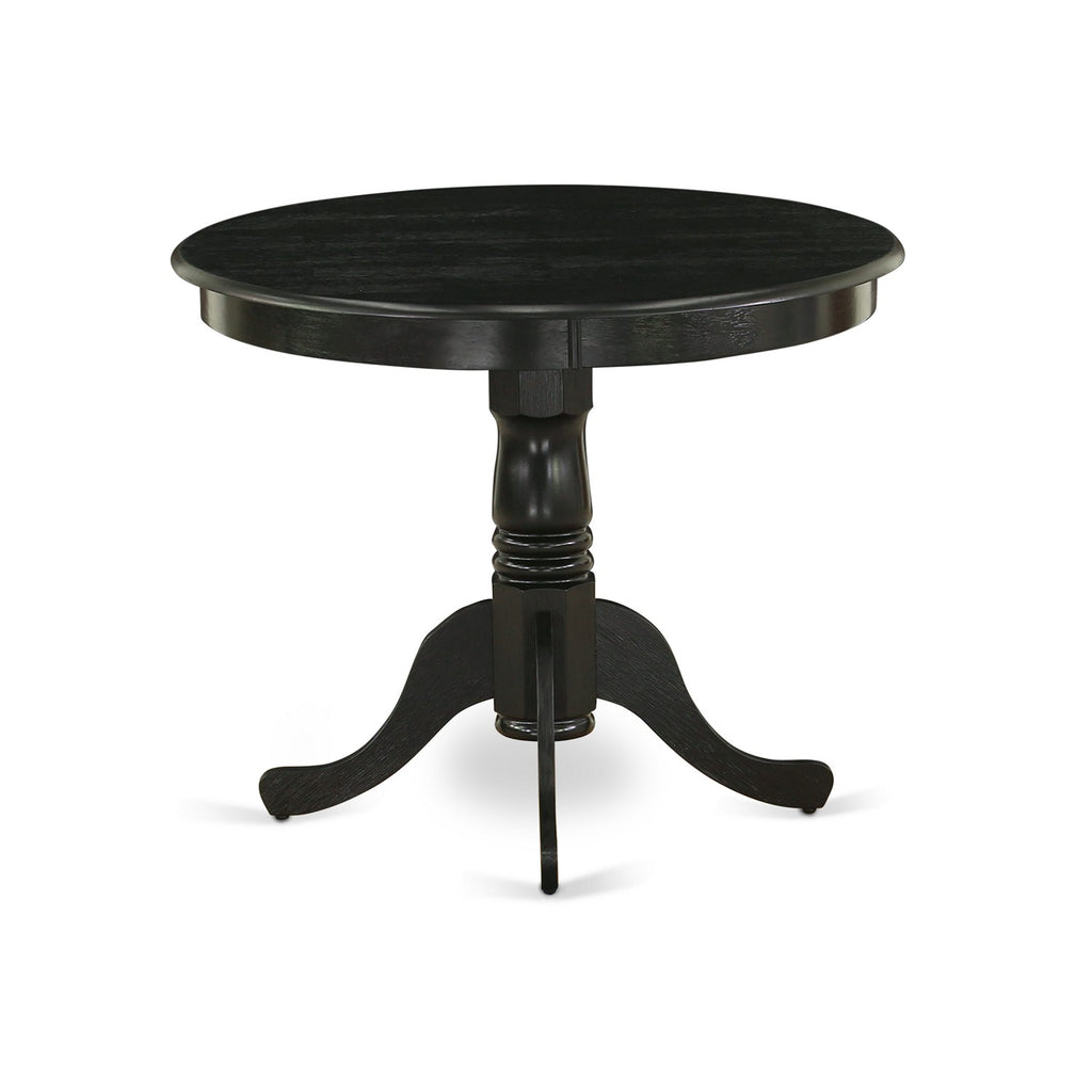 East West Furniture ANVA5-BLK-W 5 Piece Modern Dining Table Set Includes a Round Kitchen Table with Pedestal and 4 Dining Room Chairs