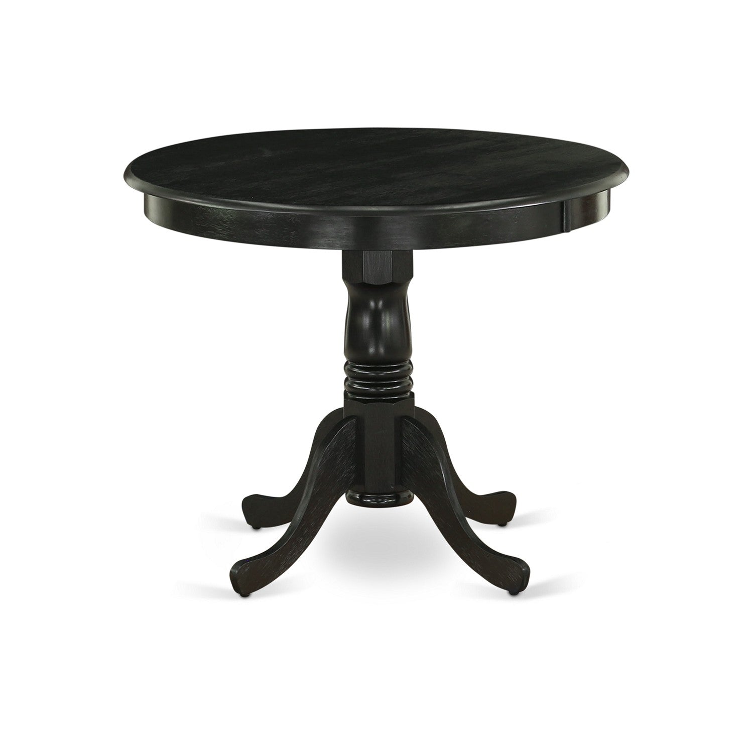 East West Furniture ANGA5-ABK-24 5-Pc Kitchen Table and Chairs Set Included a Round Dining Table & 4 Parson Chairs, Black Linen Fabric Dining Chairs Seat with Rubber Wood Legs, Wirebrushed Black Finish