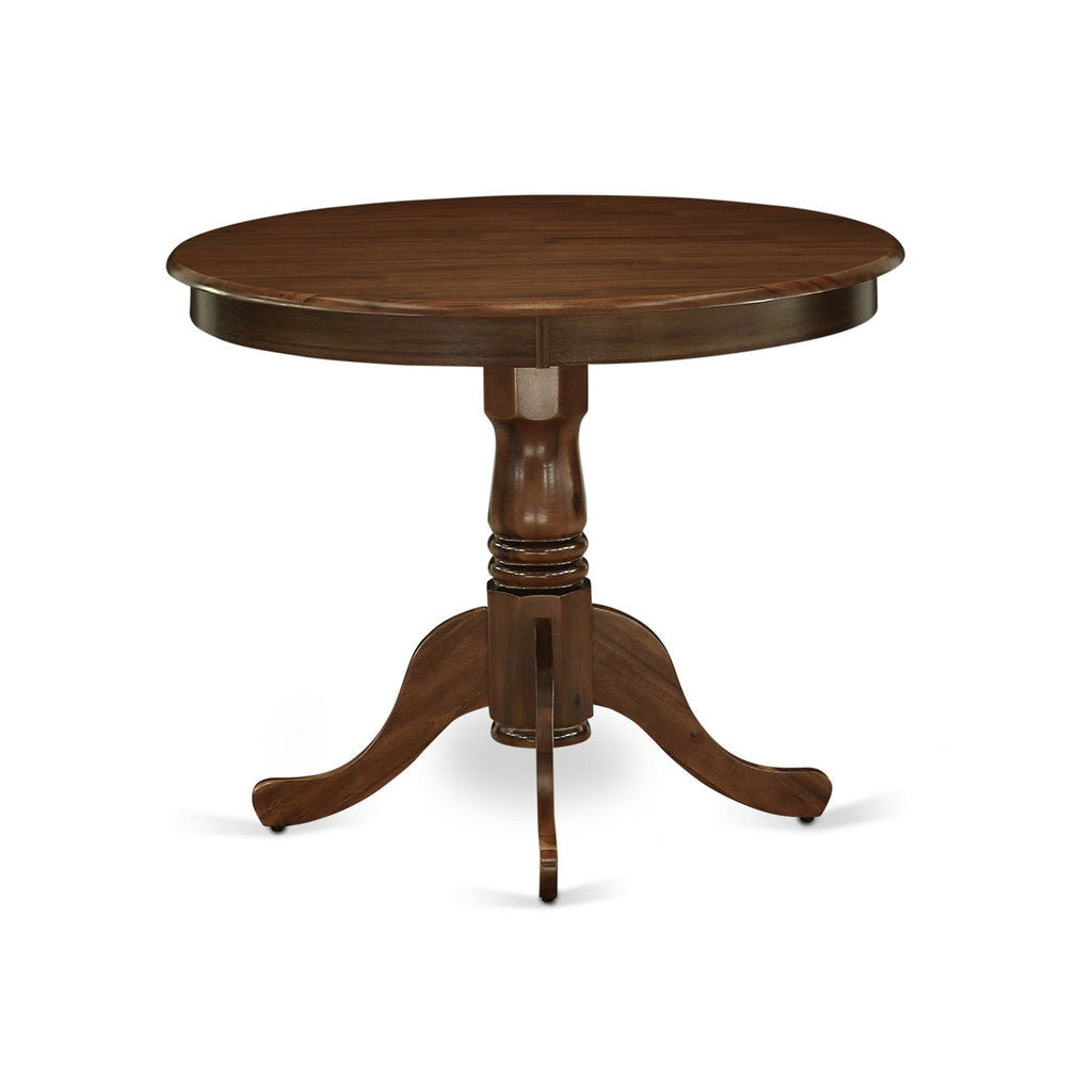 East West Furniture ANT-AWA-TP Antique Modern Kitchen Table - a Round Dining Table Top with Pedestal Base, 36x36 Inch, Walnut