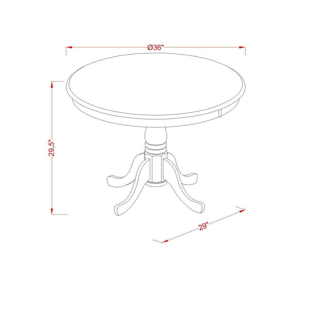 East West Furniture ANEL5-AWA-05 5 Piece Modern Dining Table Set Includes a Round Dining Room Table with Pedestal and 4 Parson Chairs