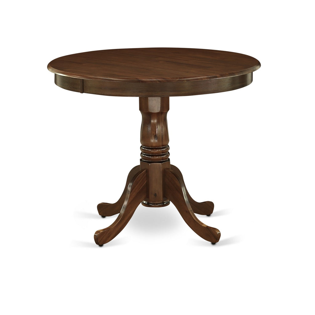 East West Furniture ANT-AWA-TP Antique Modern Kitchen Table - a Round Dining Table Top with Pedestal Base, 36x36 Inch, Walnut