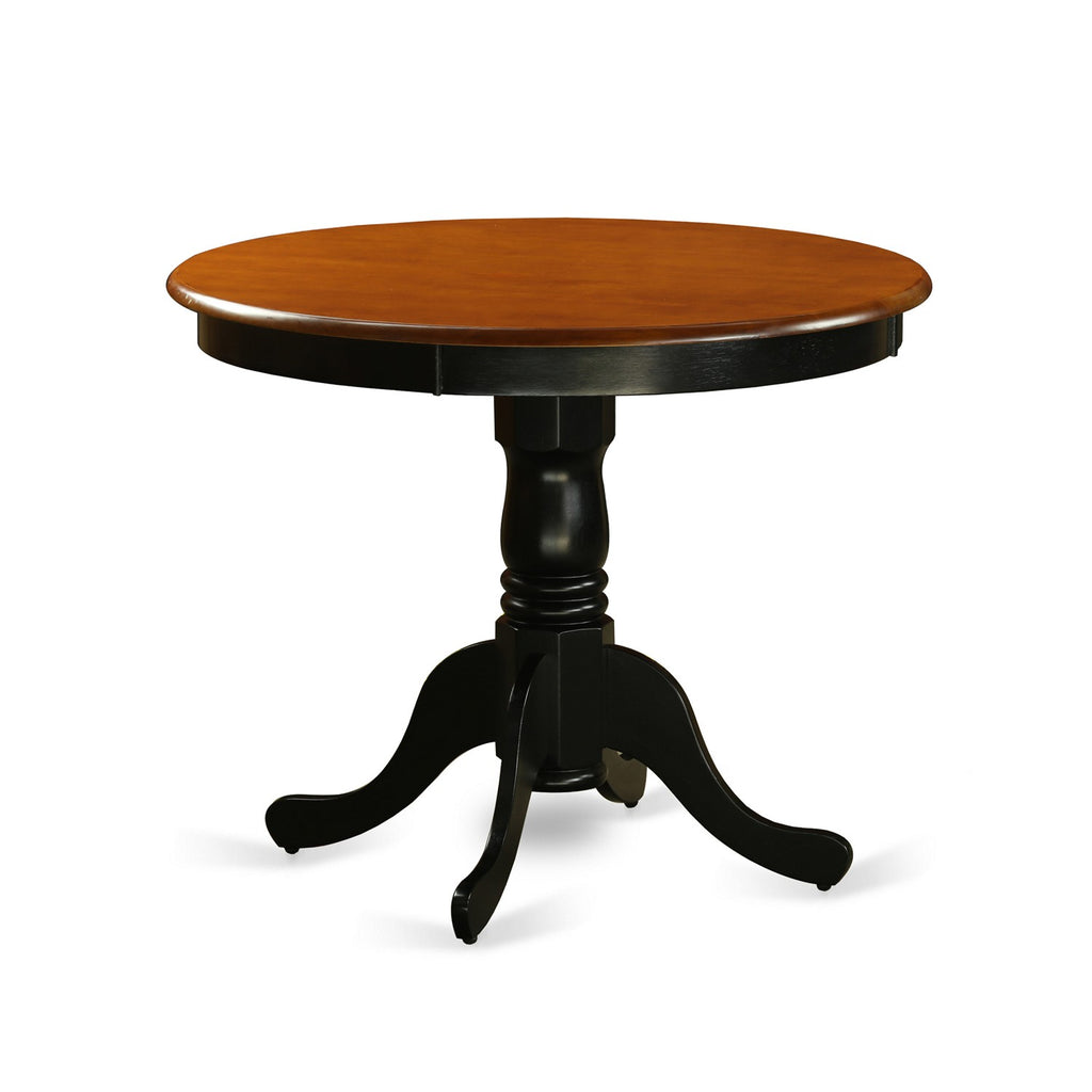 East West Furniture ANT-BLK-TP Antique Kitchen Dining Table - a Round Solid Wood Table Top with Pedestal Base, 36x36 Inch, Black & Cherry