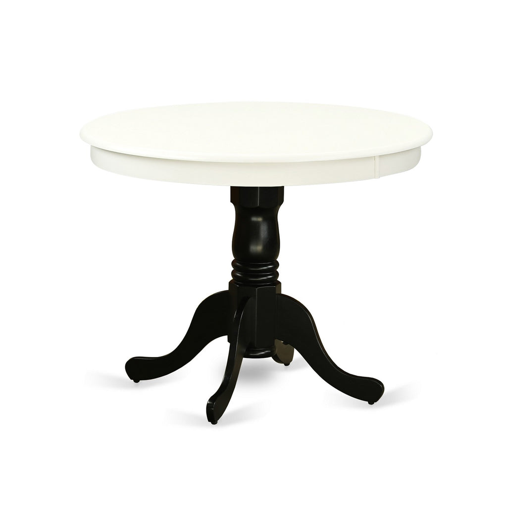 Mesa de cocina moderna antigua ANT-LBK-TP de East West Furniture: mesa de comedor redonda con base de pedestal