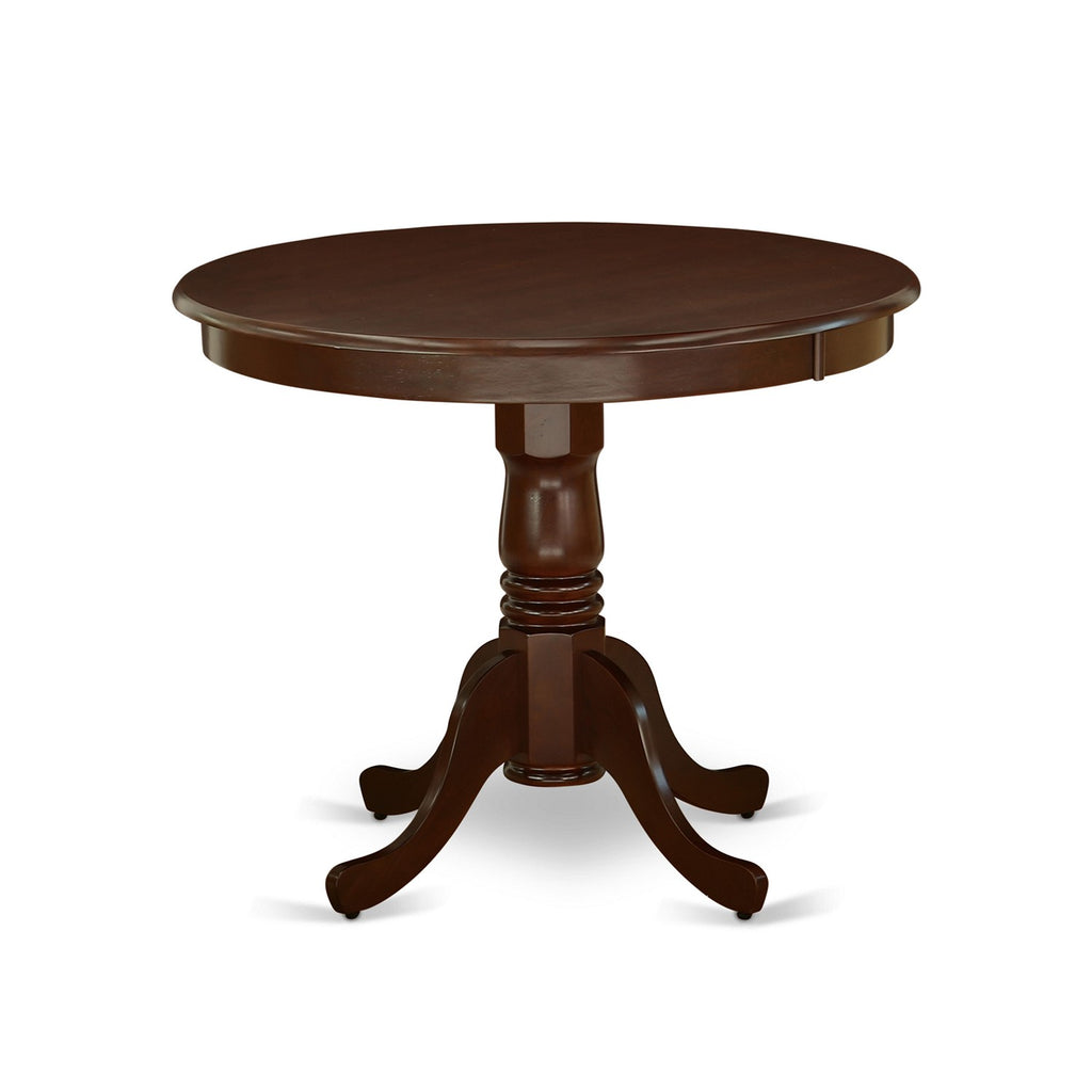 East West Furniture ANAB5-MAH-18 5 Piece Dining Table Set for 4 Includes a Round Kitchen Table with Pedestal and 4 Coffee Linen Fabric Upholstered Chairs, 36x36 Inch, Mahogany