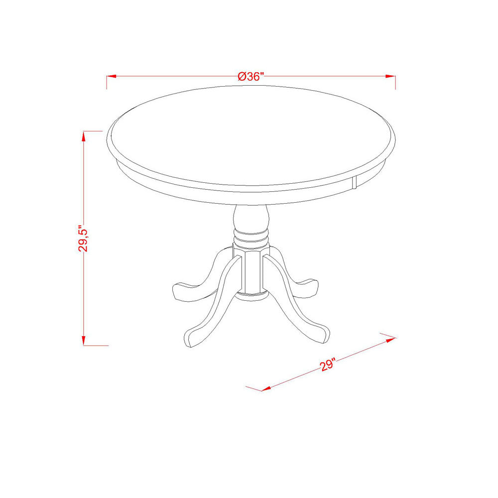 East West Furniture Round Wood Table Walnut Color Table Top Surface and Asian Wood Modern Dining Table Pedestal Legs -Walnut Finish