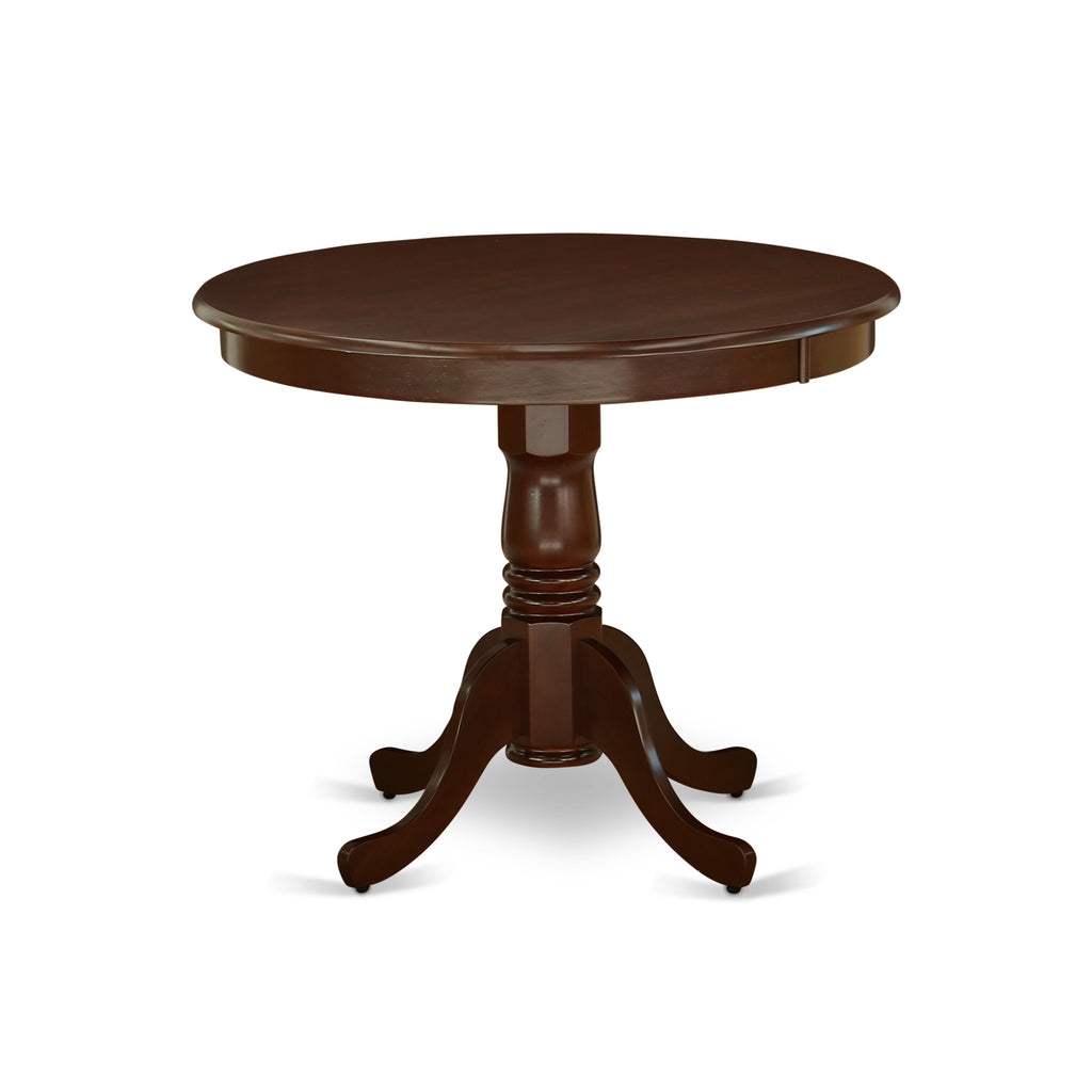 East West Furniture ANDU3-MAH-LC 3 Piece Dining Room Furniture Set Contains a Round Dining Table with Pedestal and 2 Faux Leather Upholstered Chairs, 36x36 Inch, Mahogany