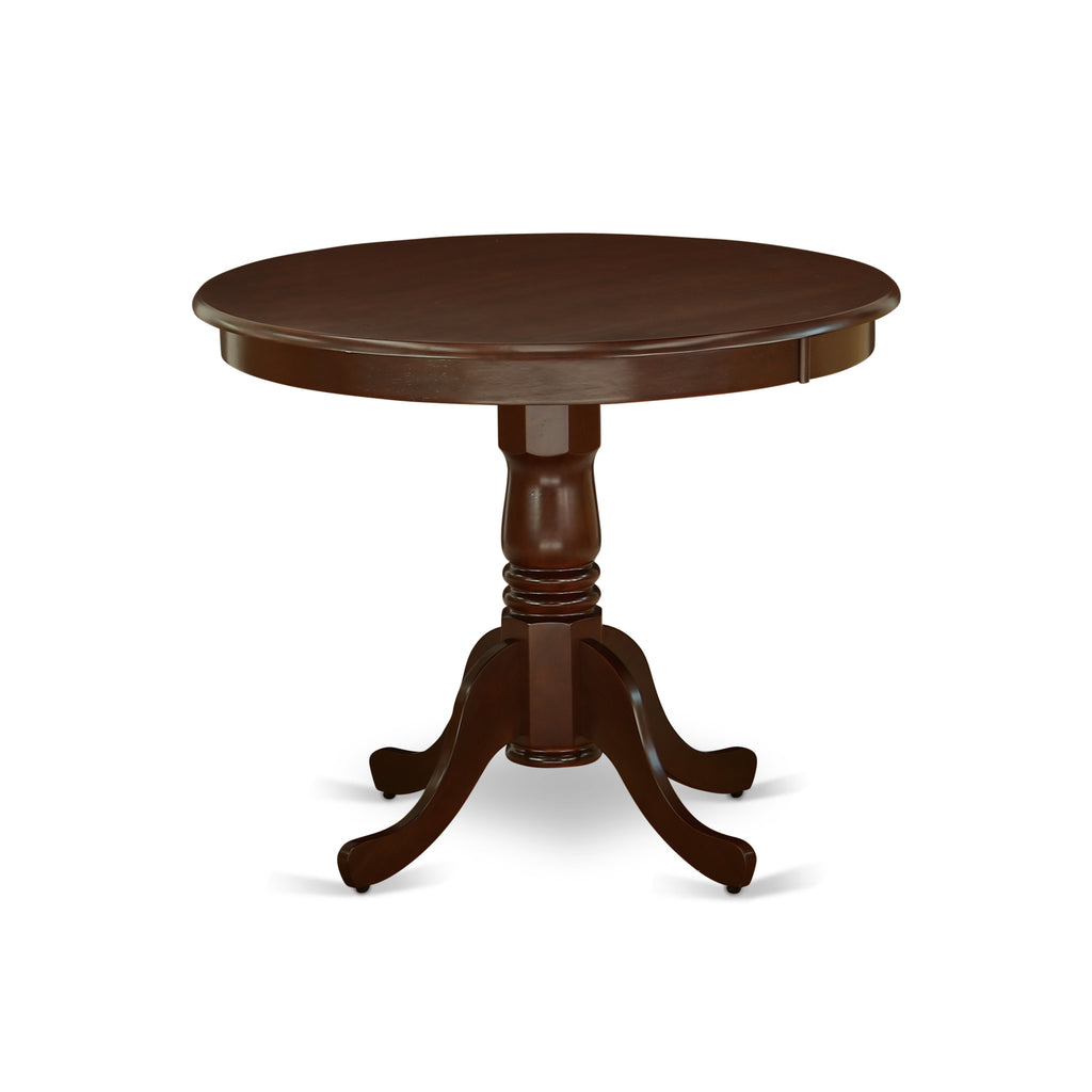 East West Furniture ANNO5-MAH-W 5 Piece Dining Set Includes a Round Dining Room Table with Pedestal and 4 Wood Seat Chairs