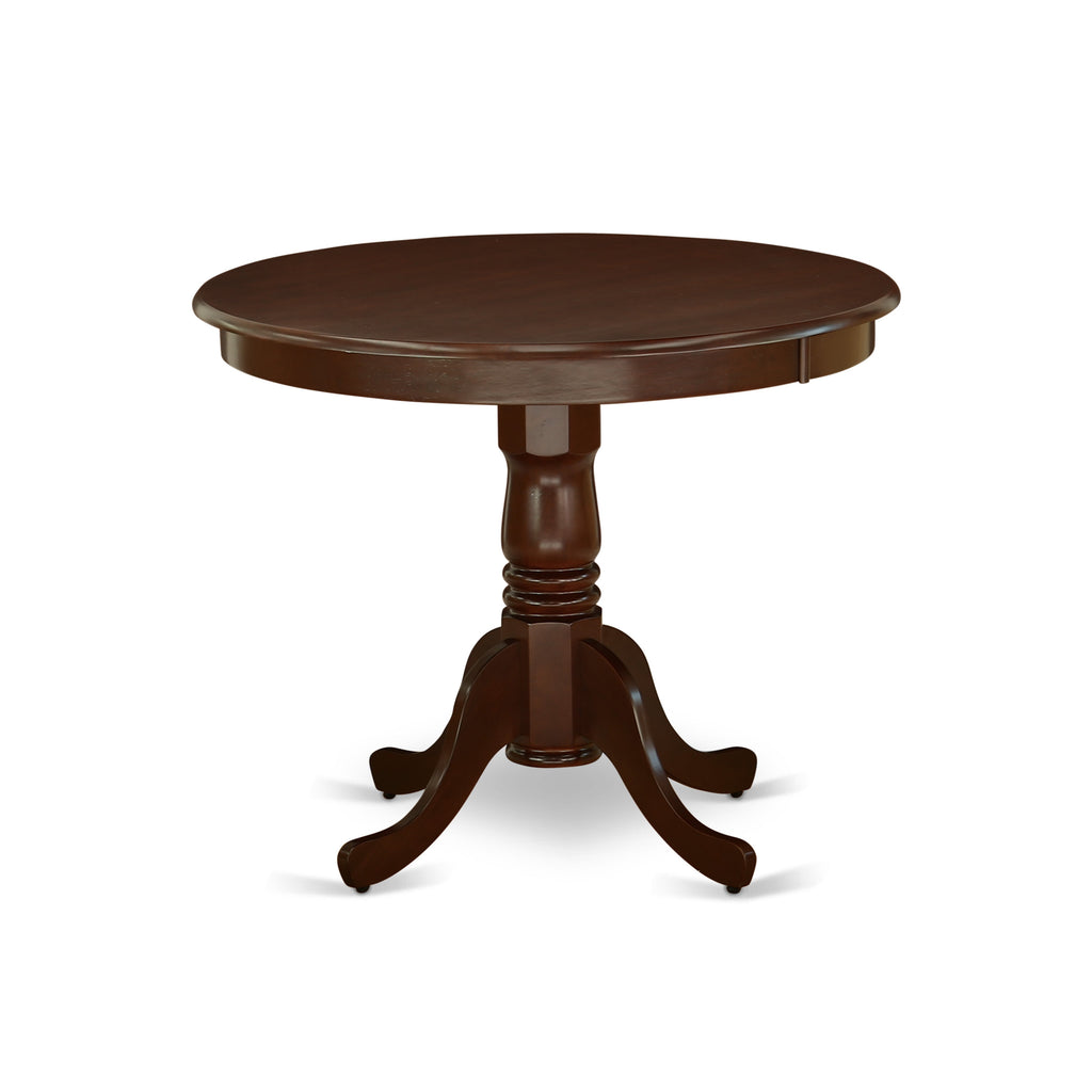 Juego de mesa y sillas de cocina de 3 piezas ANDL3-MAH-W de East West Furniture. Incluye una mesa de comedor redonda con pedestal y 2 sillas de comedor.