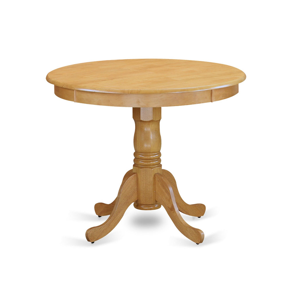 East West Furniture ANT-OAK-TP Antique Modern Kitchen Table - a Round Dining Table Top with Pedestal Base, 36x36 Inch, Oak