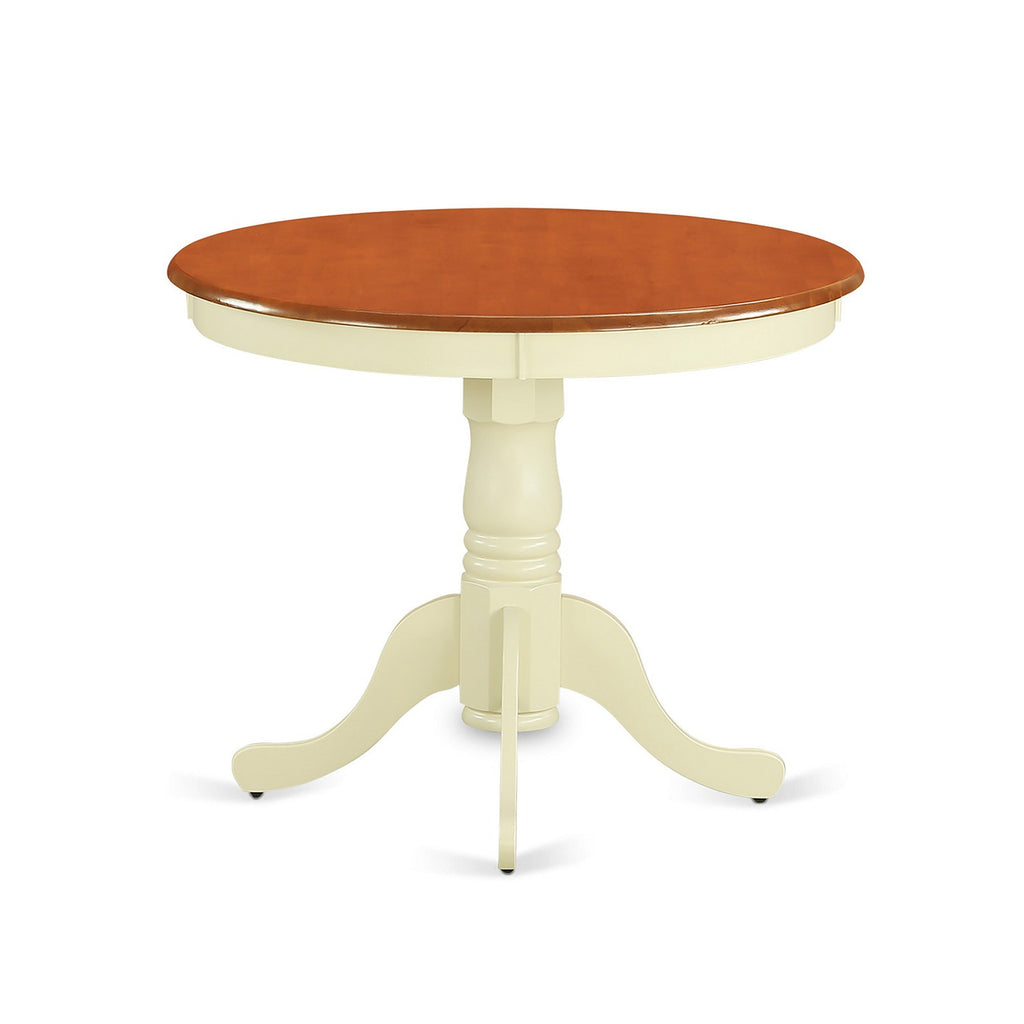 East West Furniture ANWE5-BMK-W 5 Piece Dining Room Table Set Includes a Round Wooden Table with Pedestal and 4 Kitchen Dining Chairs