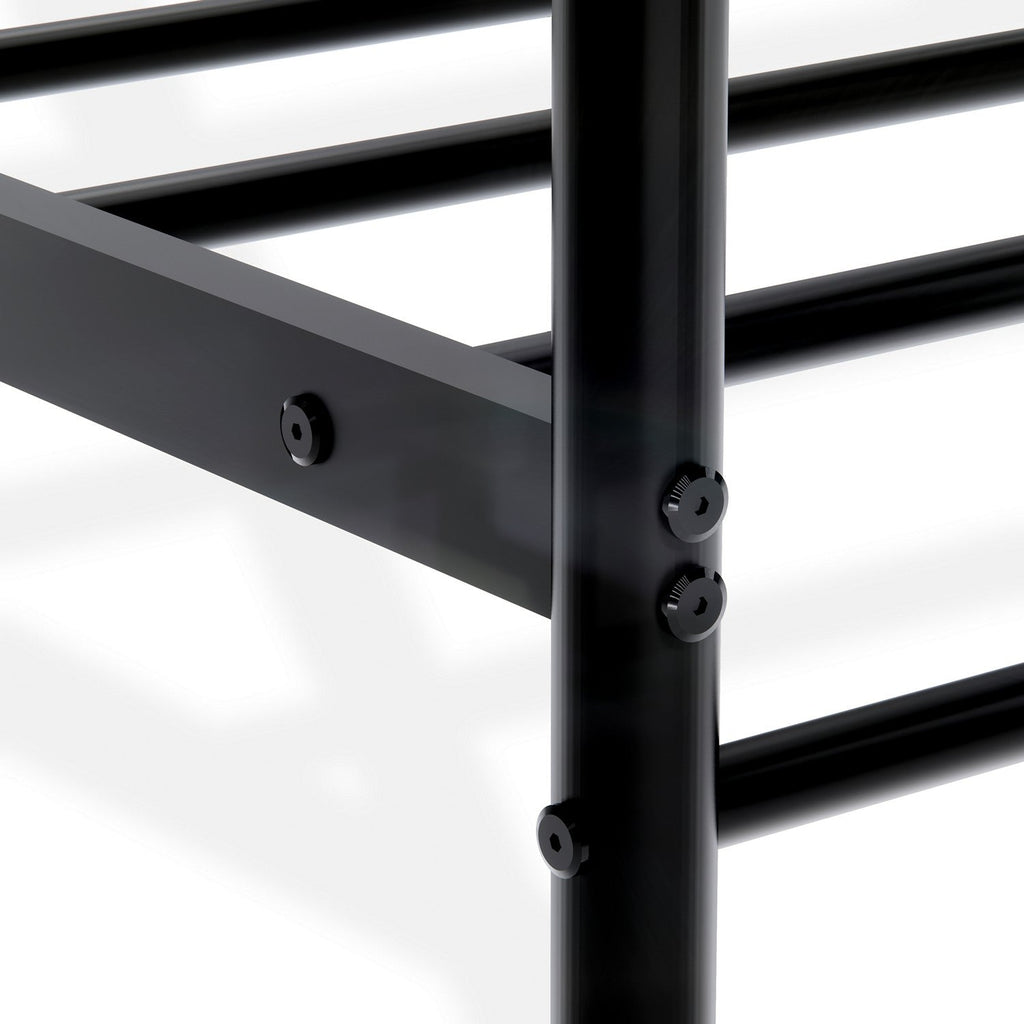 East West Furniture ATQCBLK Anniston Canopy Bed with Deluxe Style Headboard and Footboard - Luxurious Metal Frame in Powder Coating Black