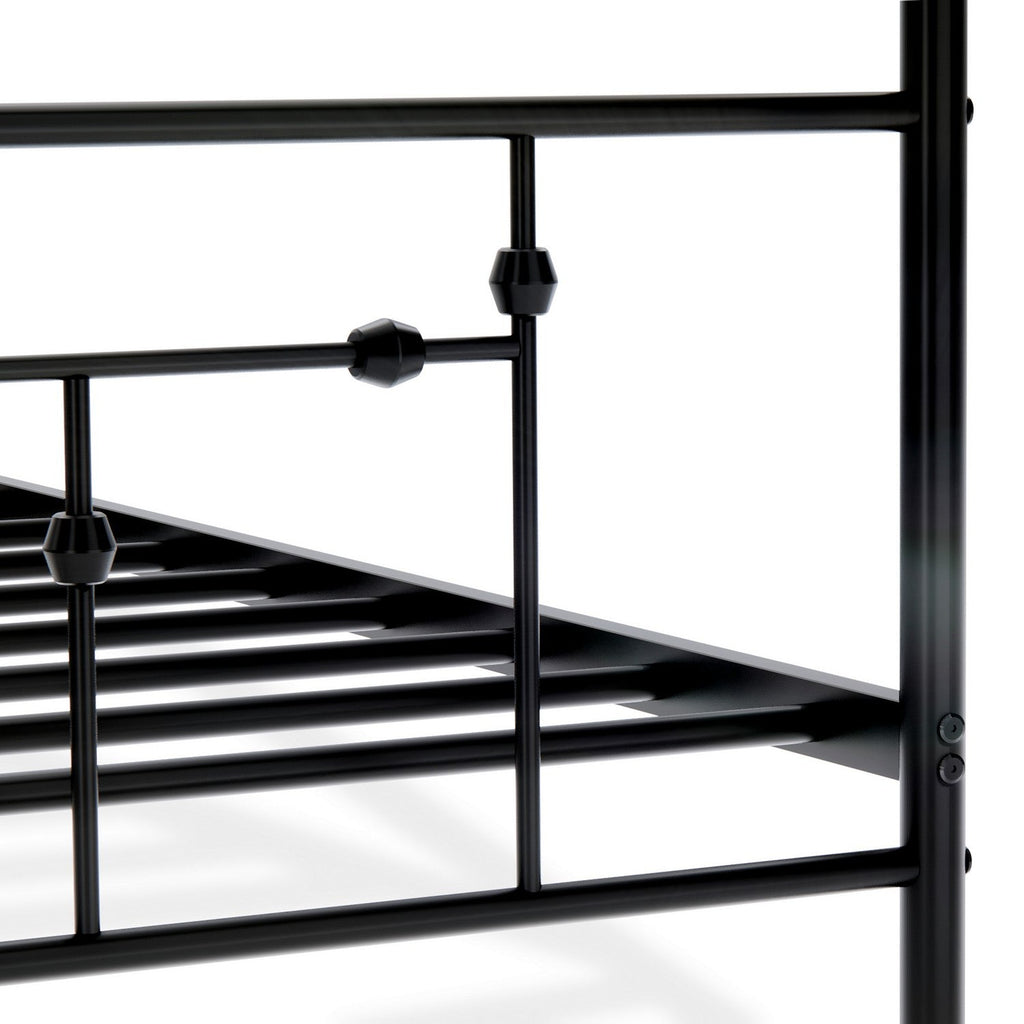 East West Furniture ATQCBLK Anniston Canopy Bed with Deluxe Style Headboard and Footboard - Luxurious Metal Frame in Powder Coating Black
