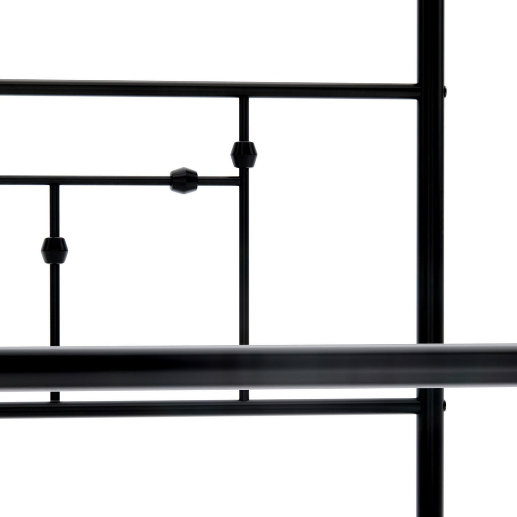 East West Furniture ATQCBLK Anniston Canopy Bed with Deluxe Style Headboard and Footboard - Luxurious Metal Frame in Powder Coating Black