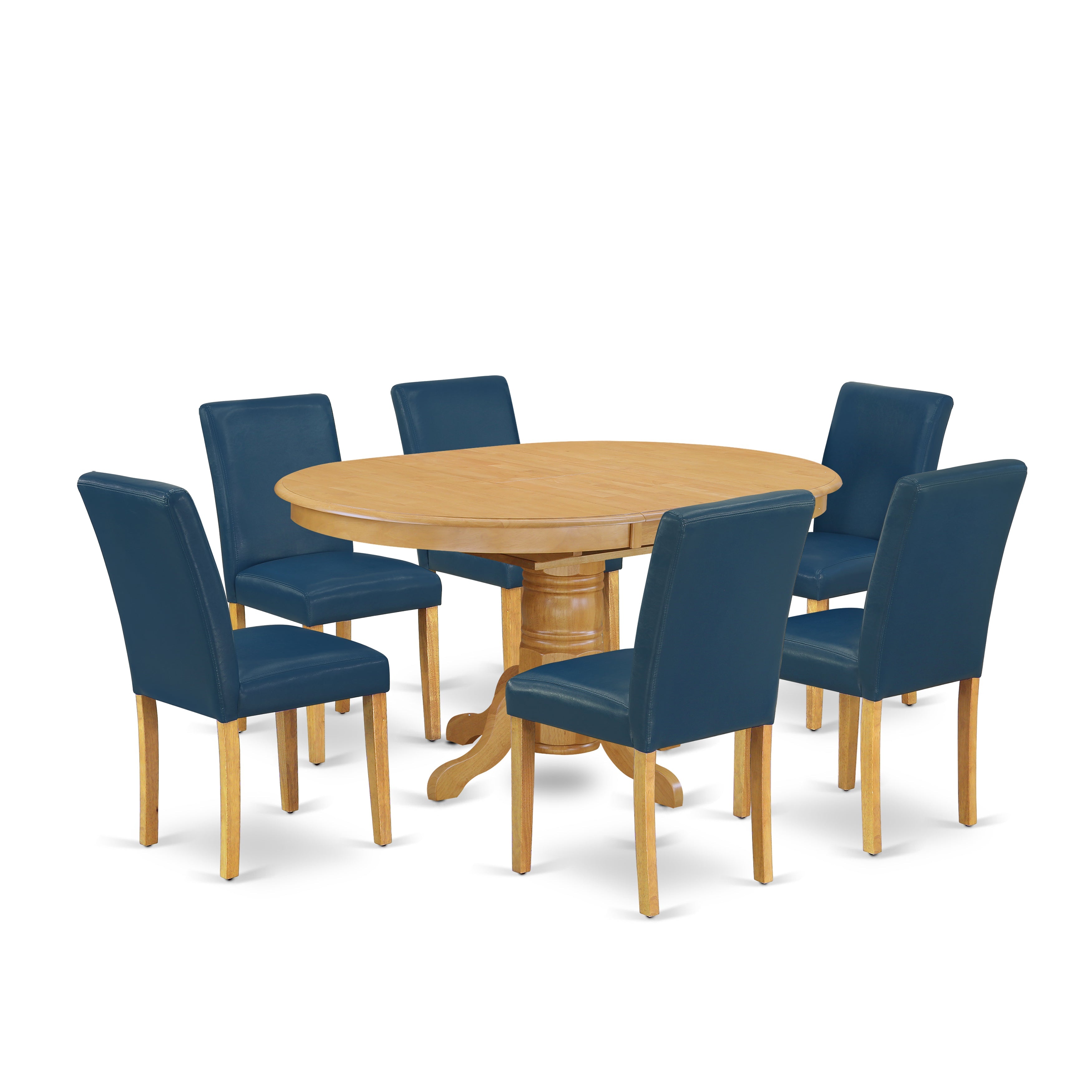 AVAB7-OAK-55 7Pc Oval 42/60" Dinette Table With 18 In Butterfly Leaf And 6 Parson Chair With Oak Leg And Pu Leather Color Oasis