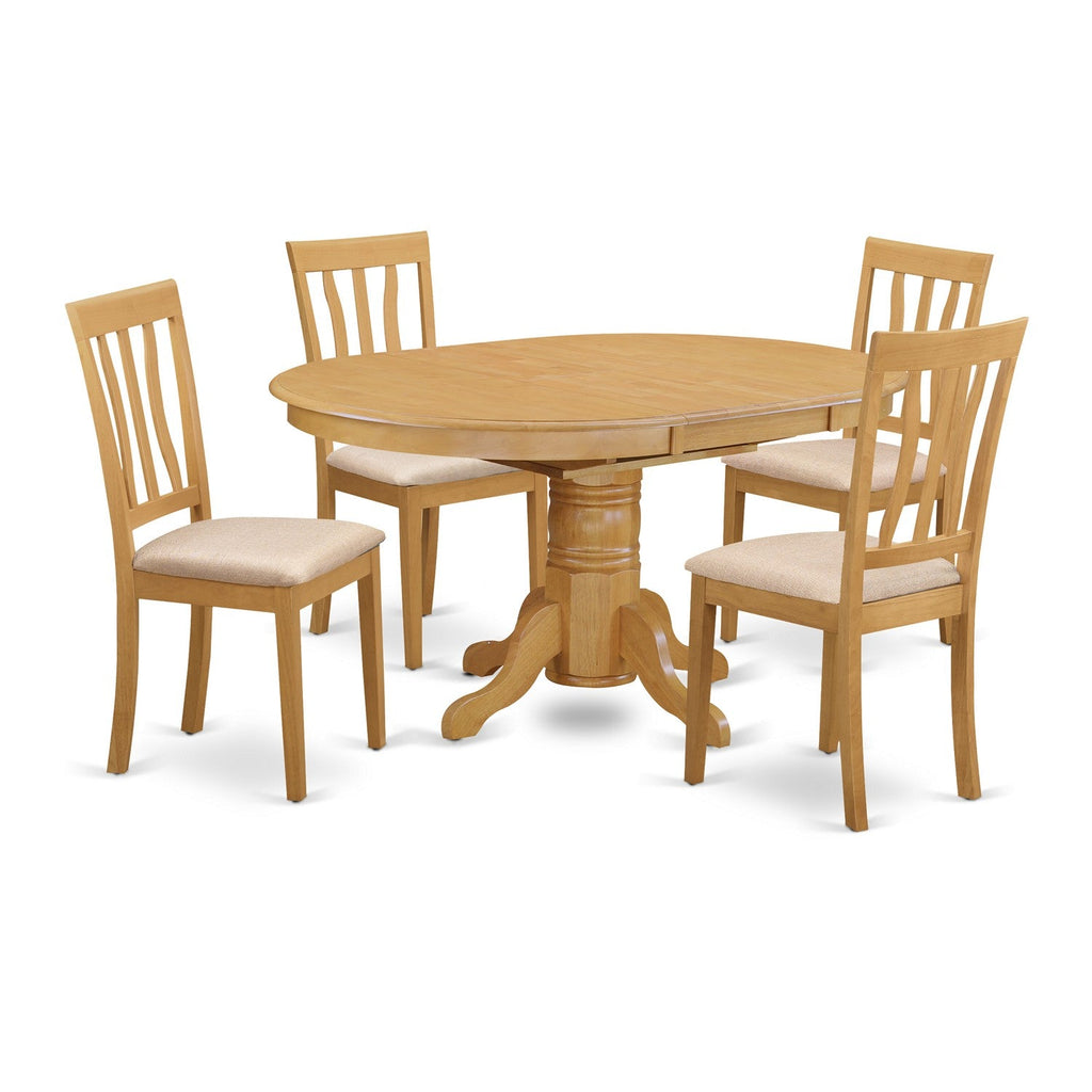 East West Furniture AVAT5-OAK-C 5 Piece Kitchen Table Set for 4 Includes an Oval Dining Table with Butterfly Leaf and 4 Linen Fabric Dining Room Chairs, 42x60 Inch, Oak