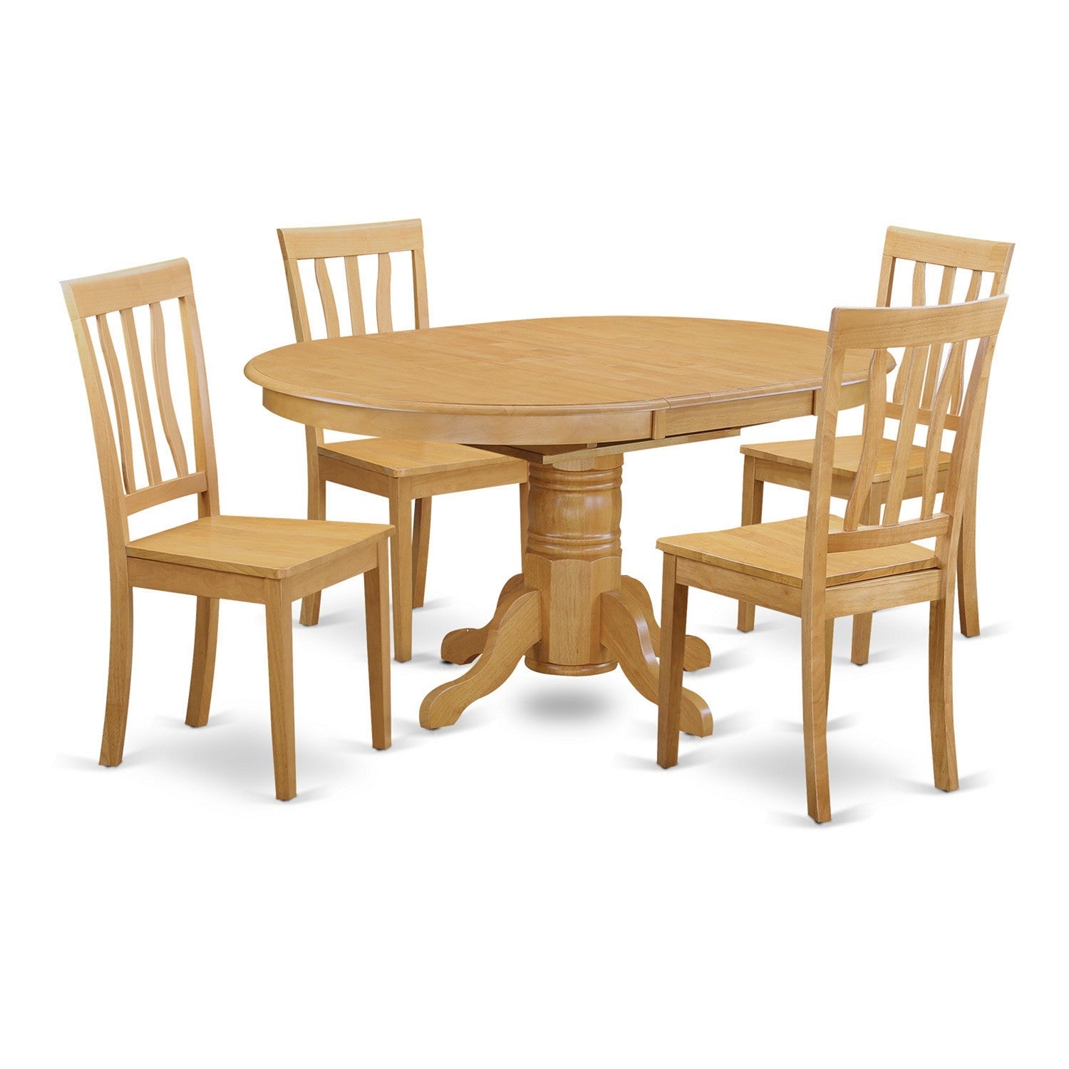 Juego de mesa de cocina de 5 piezas East West Furniture AVAT5-OAK-W para 4 personas. Incluye una mesa de comedor ovalada con hojas de mariposa y 4 sillas con asiento de madera maciza.