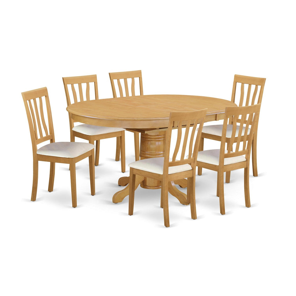 AVAT7-OAK-LC 7Pc Dining Table Set - 42x60" Oval Table and 6 Dining Chairs - Oak Color