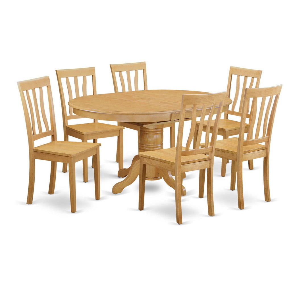 East West Furniture AVAT7-OAK-W 7 Piece Dining Table Set Consist of an Oval Dining Room Table with Butterfly Leaf and 6 Wooden Seat Chairs