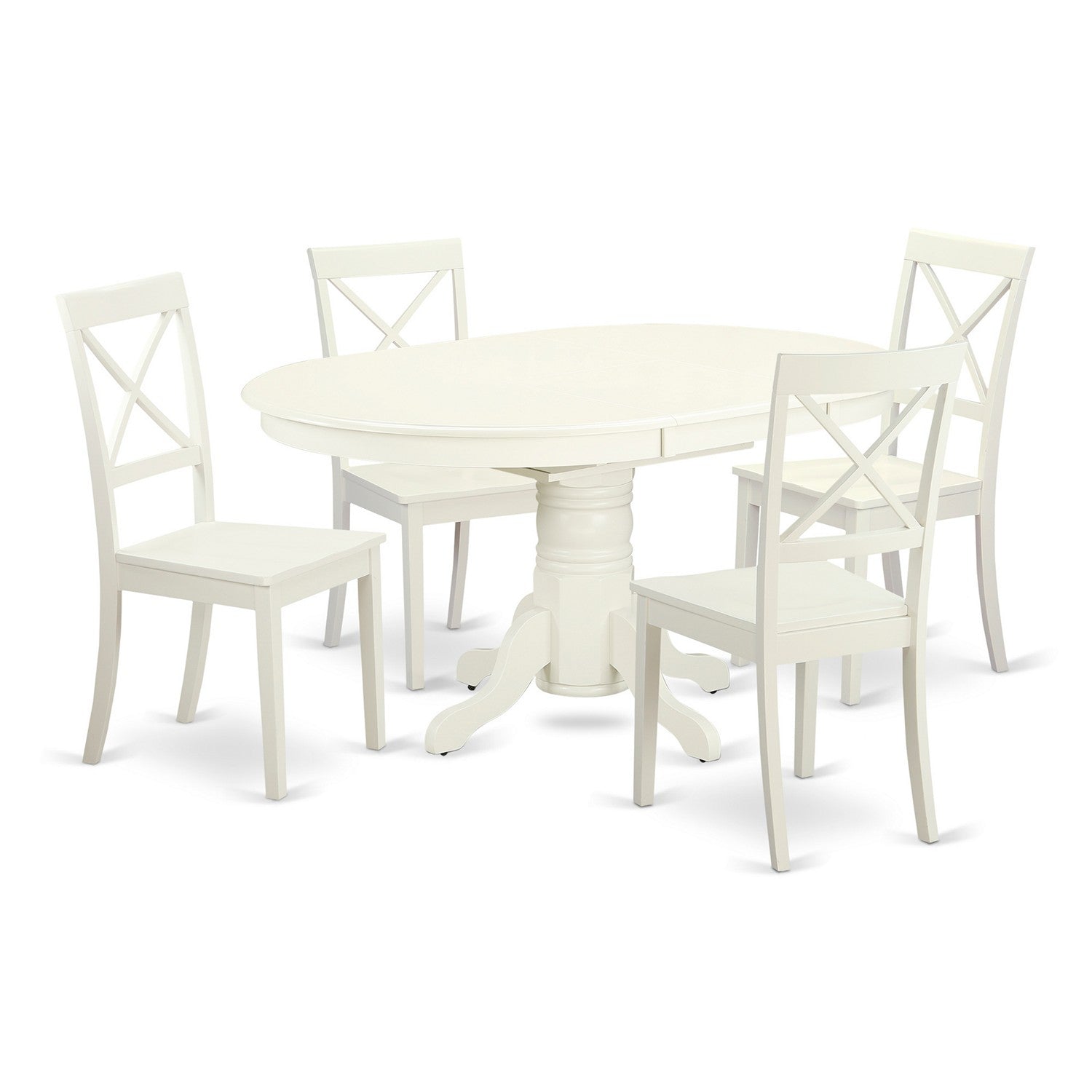 AVBO5-LWH-W 5 Pc Dining set with a Kitchen Table and 4 Wood Seat Kitchen Chairs in Linen White