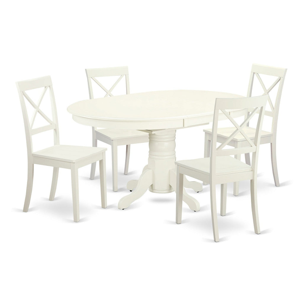 East West Furniture AVBO5-LWH-W 5 Piece Modern Dining Table Set Includes an Oval Wooden Table with Butterfly Leaf and 4 Dining Room Chairs