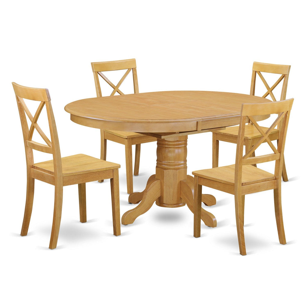 East West Furniture AVBO5-OAK-W 5 Piece Modern Dining Table Set Includes an Oval Wooden Table with Butterfly Leaf and 4 Dining Chairs, 42x60 Inch, Oak