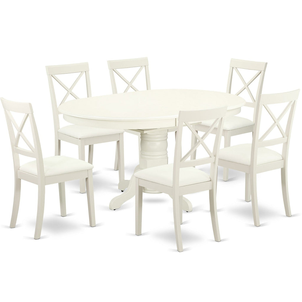 East West Furniture AVBO7-LWH-LC 7 Piece Dining Table Set Consist of an Oval Dinner Table with Butterfly Leaf and 6 Faux Leather Dining Room Chairs