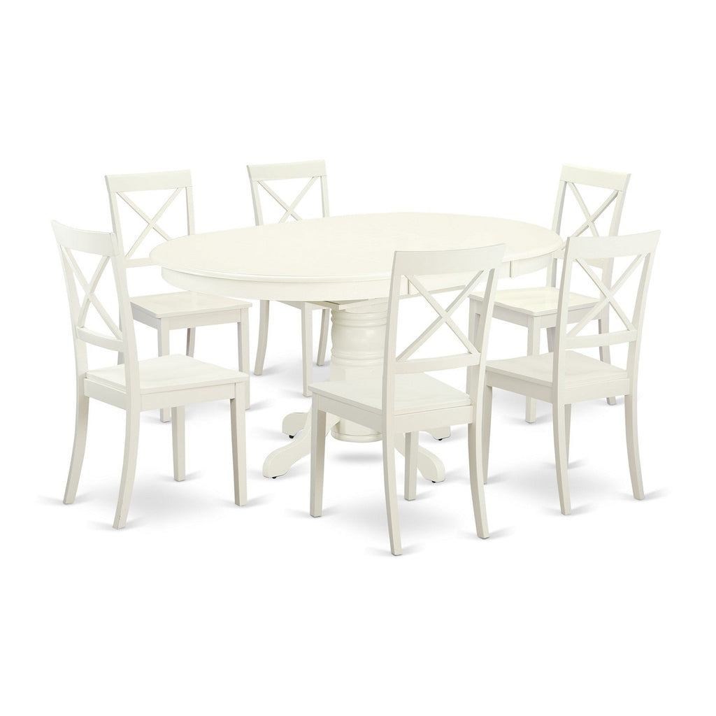 East West Furniture AVBO7-LWH-W 7 Piece Dining Table Set Consist of an Oval Wooden Table with Butterfly Leaf and 6 Dining Room Chairs