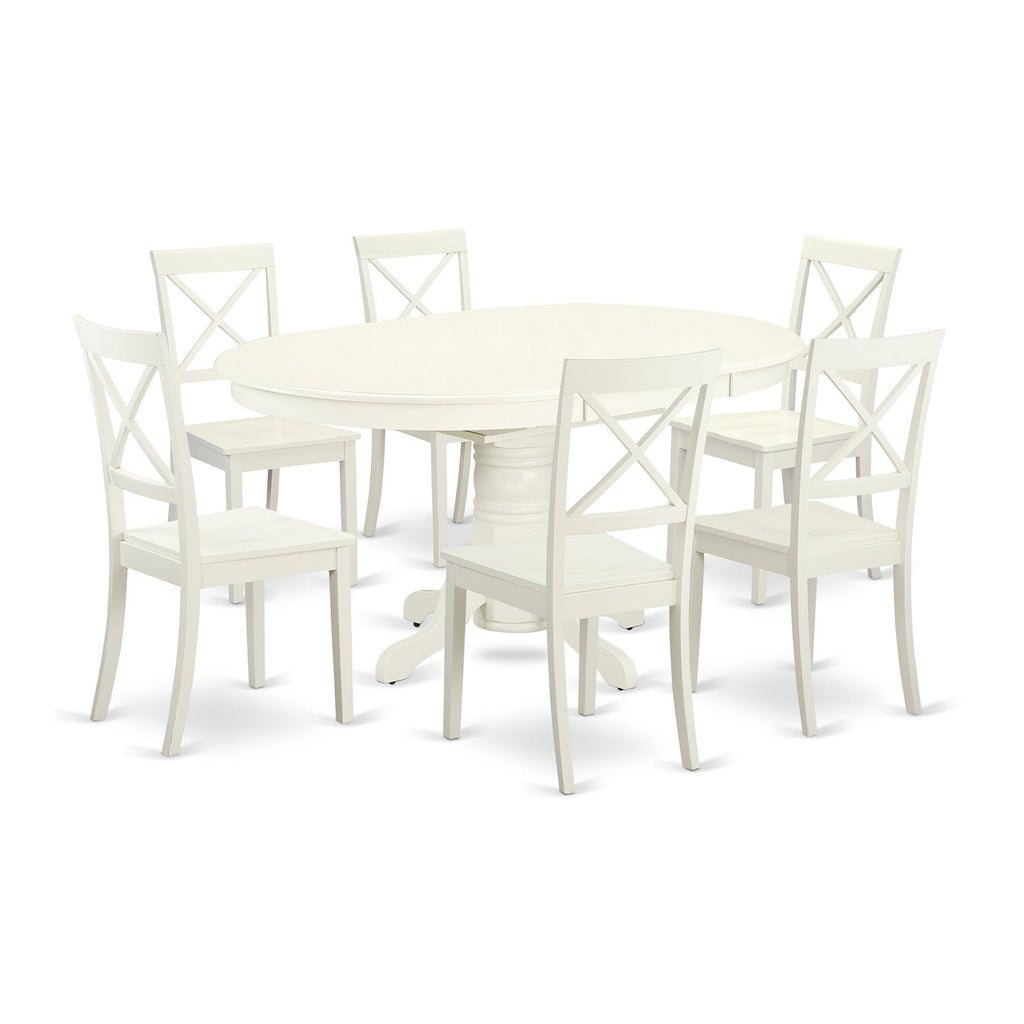 East West Furniture AVBO7-LWH-W 7 Piece Dining Table Set Consist of an Oval Wooden Table with Butterfly Leaf and 6 Dining Room Chairs, 42x60 Inch, Linen White