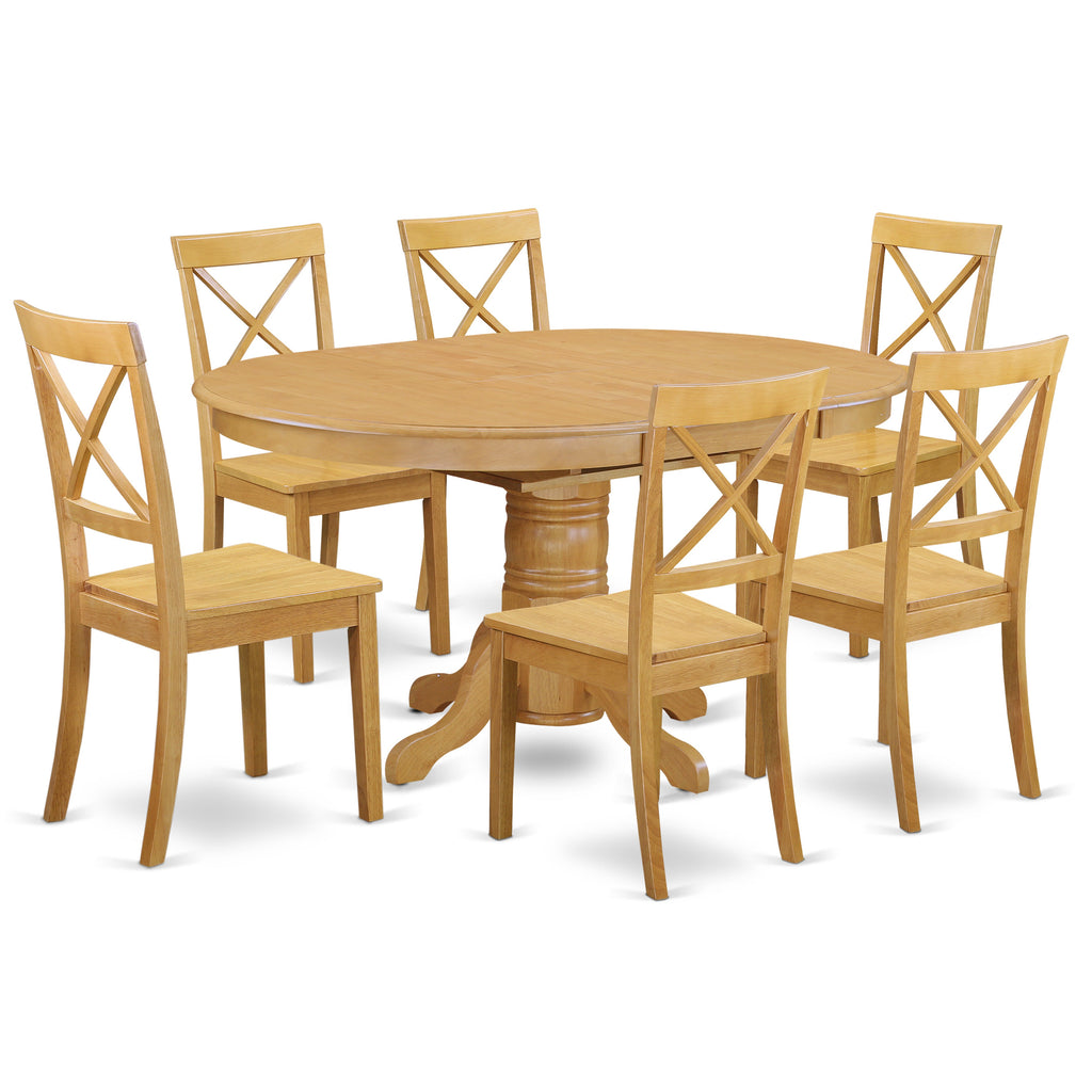 East West Furniture AVBO7-OAK-W 7 Piece Dining Room Table Set Consist of an Oval Kitchen Table with Butterfly Leaf and 6 Dining Chairs, 42x60 Inch, Oak